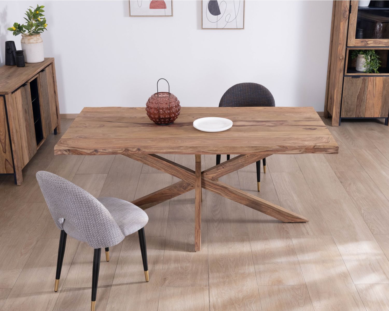Table de repas 180 cm plateau naturel et pieds croix "Enoa" 100% palissandre