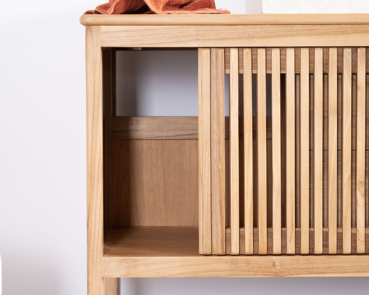 Meuble sous vasque 120 cm en teck 2 portes coulissantes "Bulle"