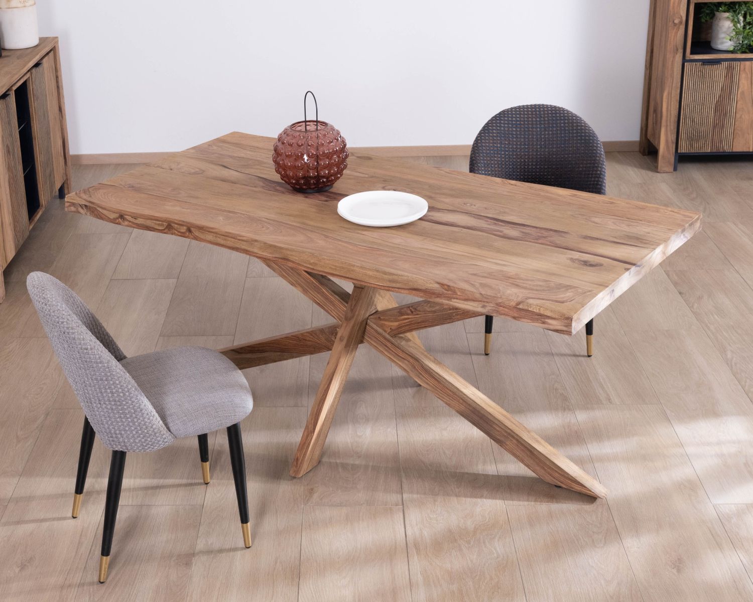 Table de repas 180 cm plateau naturel et pieds croix "Enoa" 100% palissandre