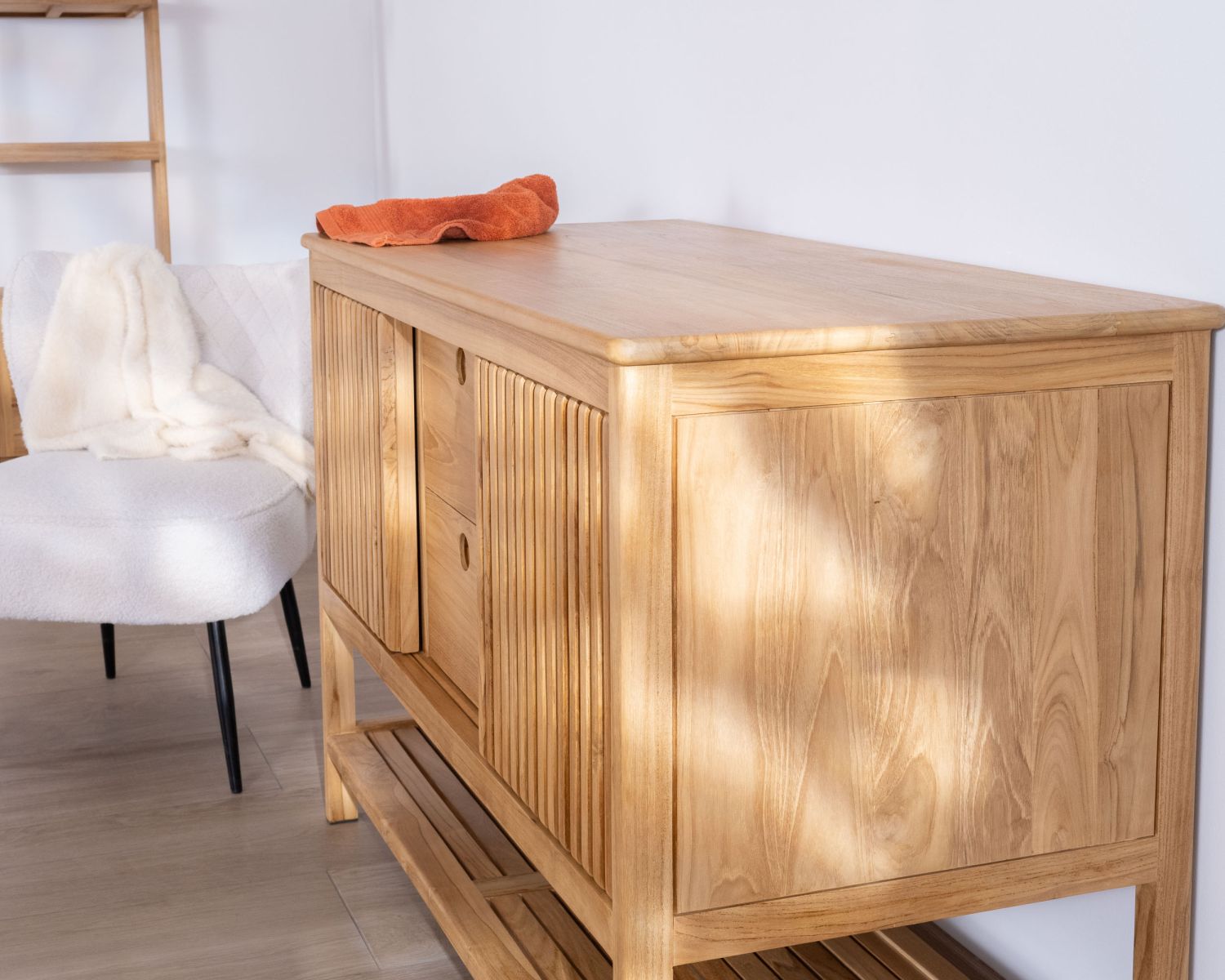 Meuble sous vasque 120 cm en teck 2 portes coulissantes "Bulle"