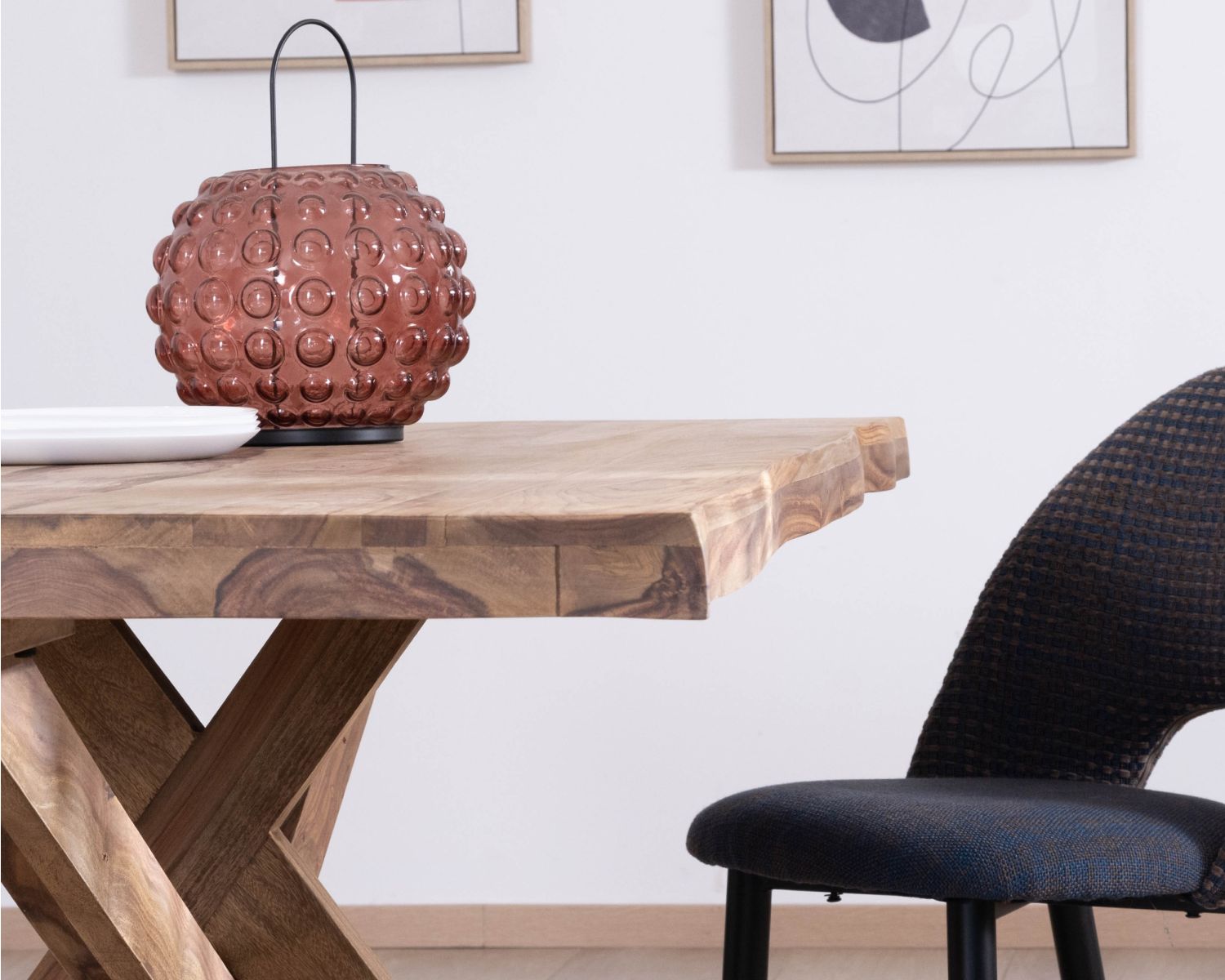 Table de repas 180 cm plateau naturel et pieds croix "Enoa" 100% palissandre