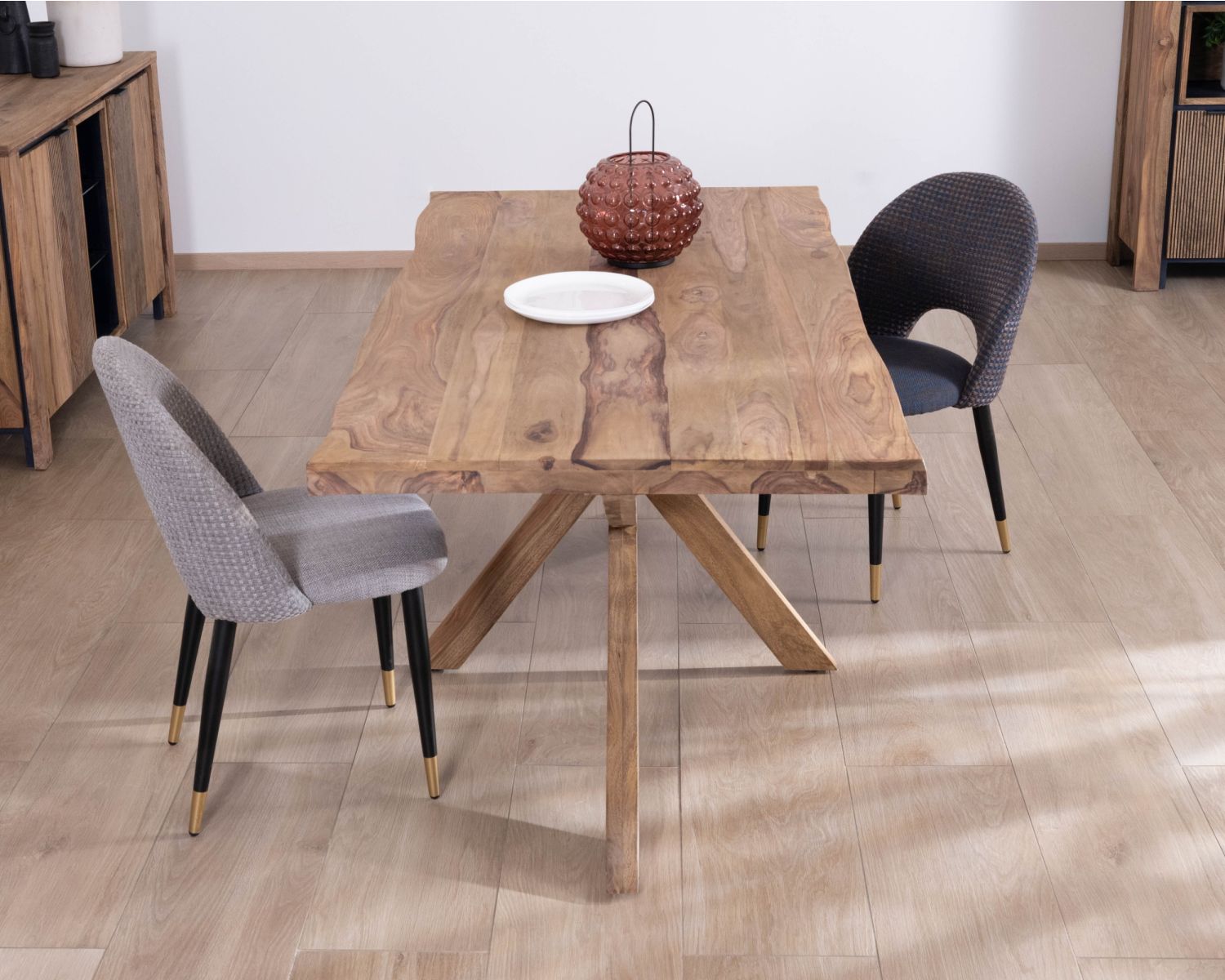 Table de repas 180 cm plateau naturel et pieds croix "Enoa" 100% palissandre