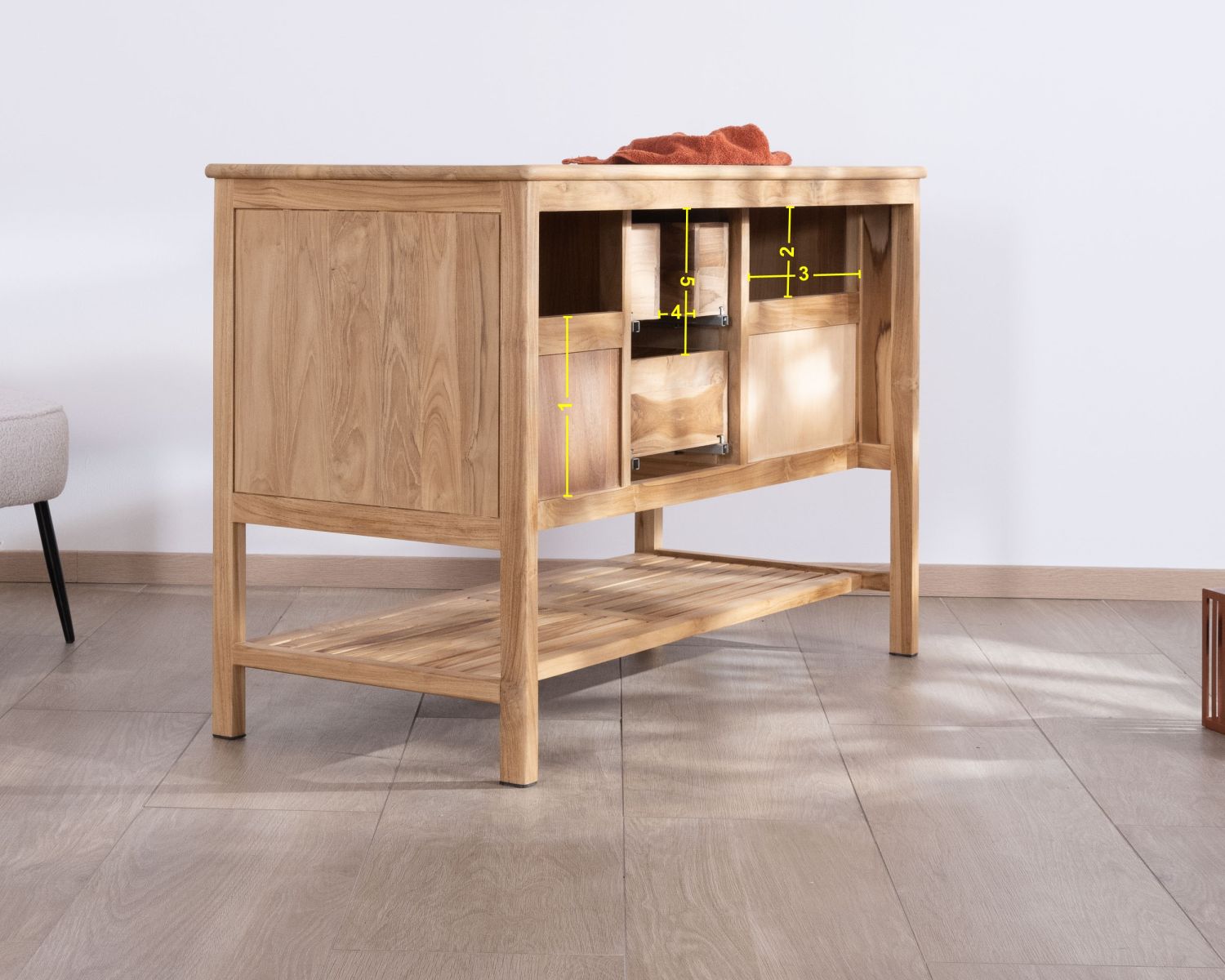 Meuble sous vasque 120 cm en teck 2 portes coulissantes "Bulle"