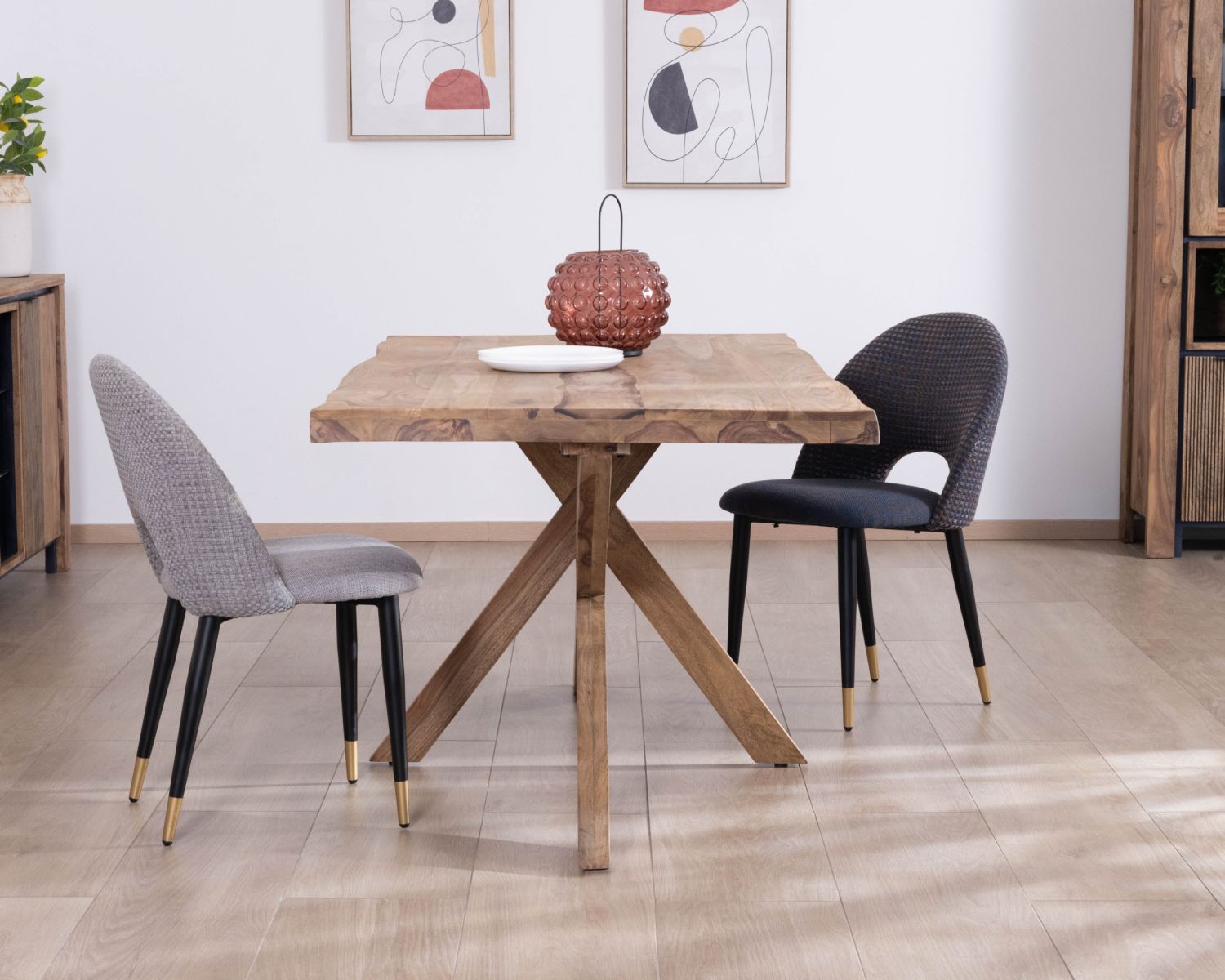 Table de repas 180 cm plateau naturel et pieds croix "Enoa" 100% palissandre