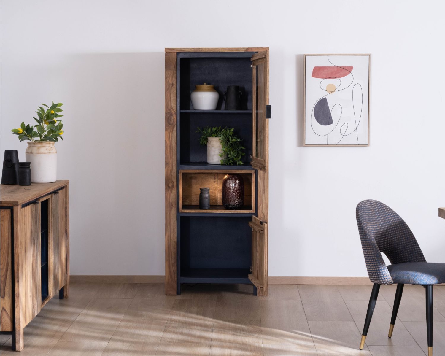 Colonne vitrée en palissandre "Enoa" avec rétroéclairage