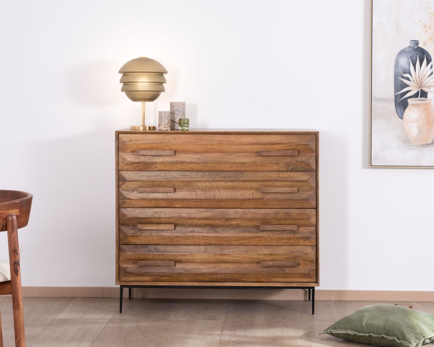 Commode 4 tiroirs grande largeur "Presto" en manguier style rétro