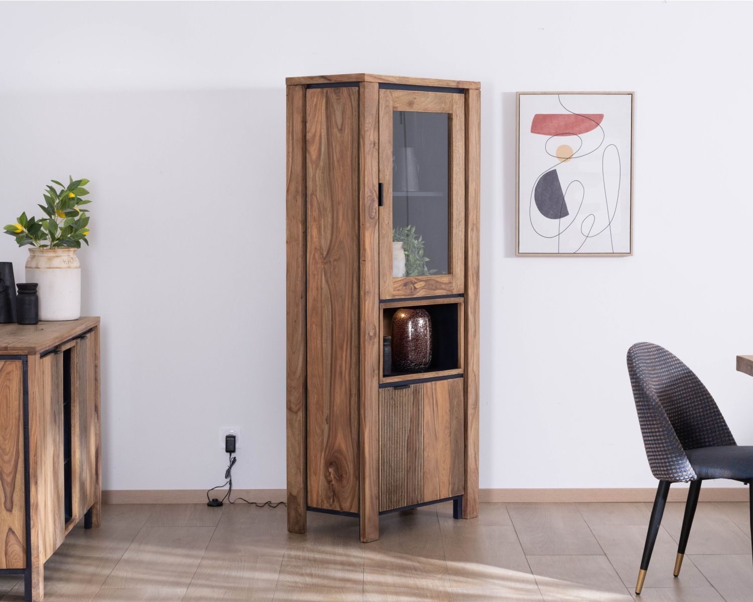 Colonne vitrée en palissandre "Enoa" avec rétroéclairage