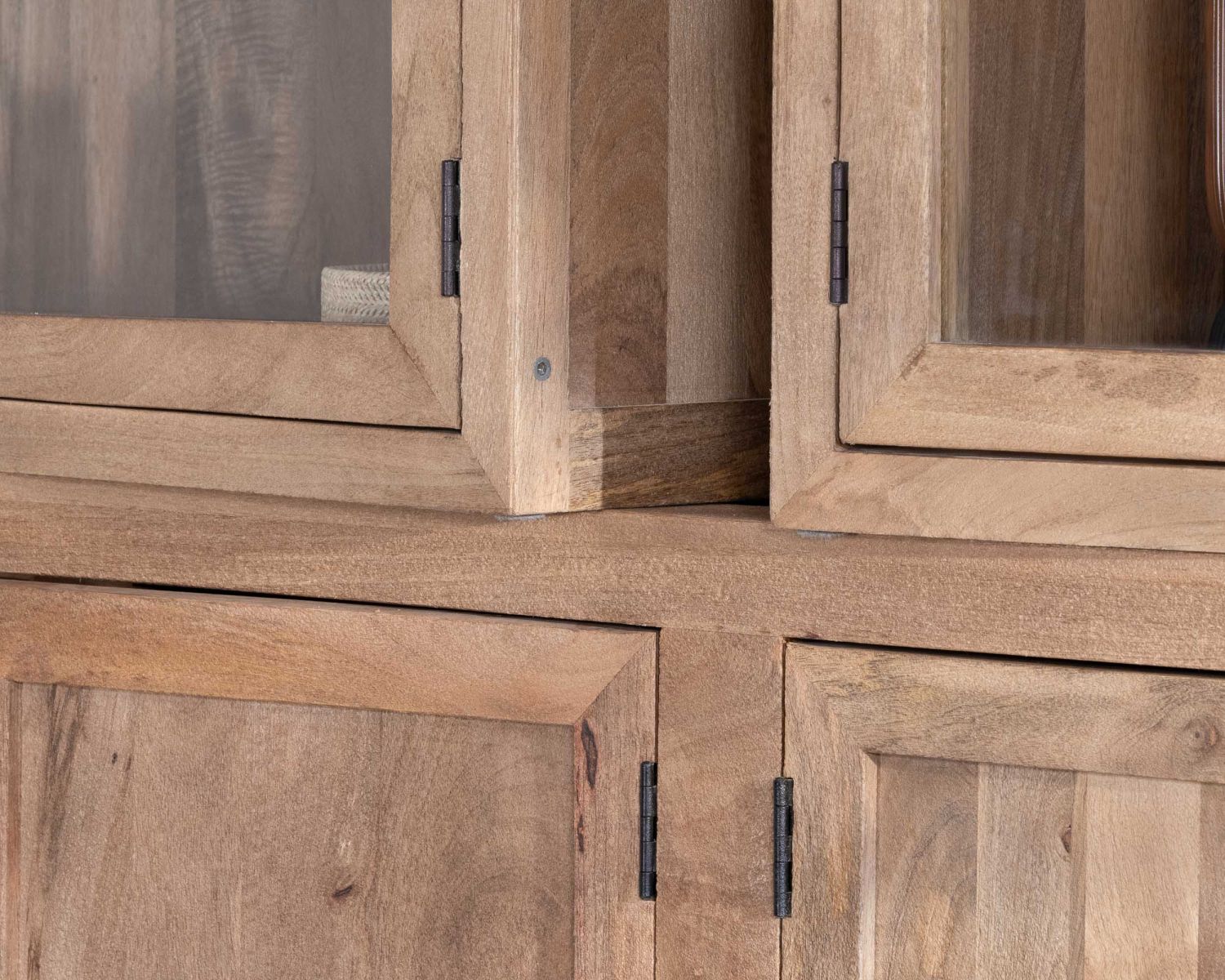 Grand vaisselier en manguier naturel et portes vitrées "Maestro" 200 cm