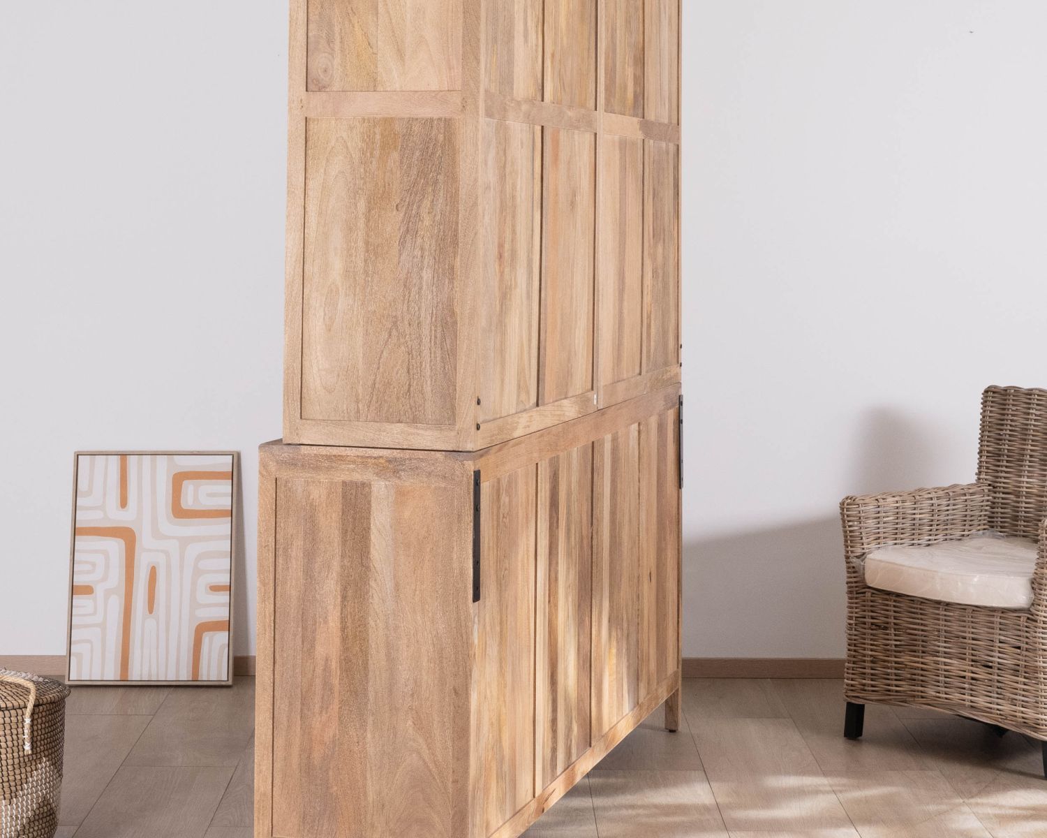 Grand vaisselier en manguier naturel et portes vitrées "Maestro" 200 cm