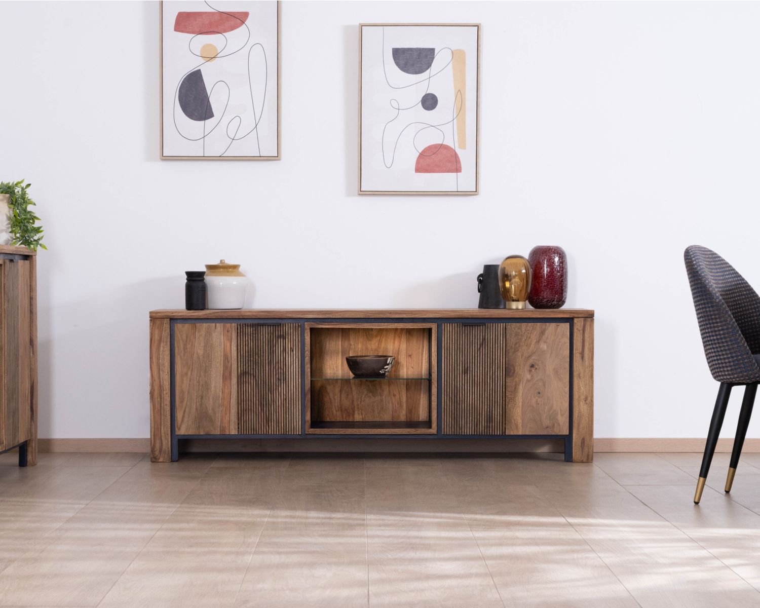 Meuble télé 175 en palissandre et acacia avec éclairage LED "Enoa"