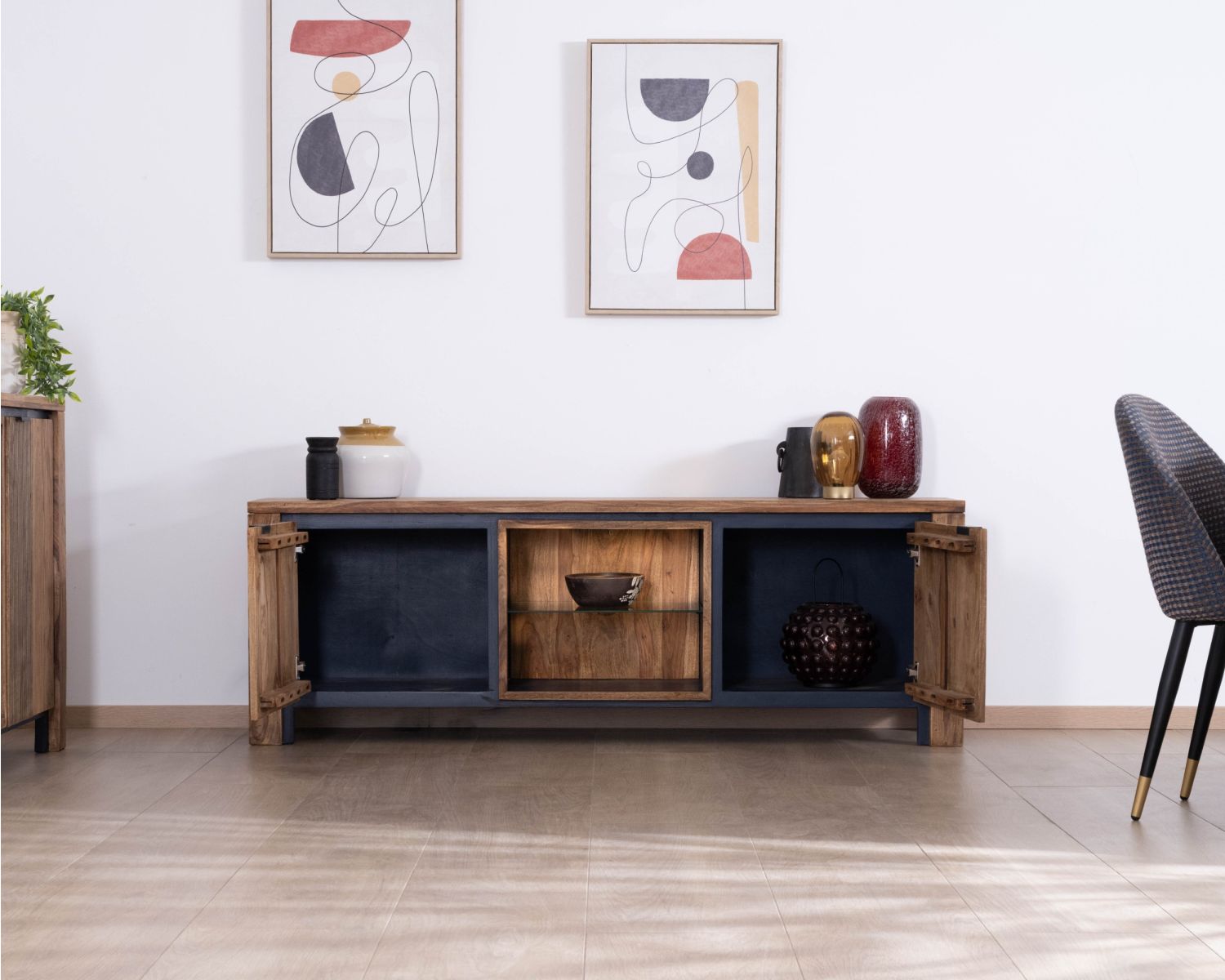 Meuble télé 175 en palissandre et acacia avec éclairage LED "Enoa"