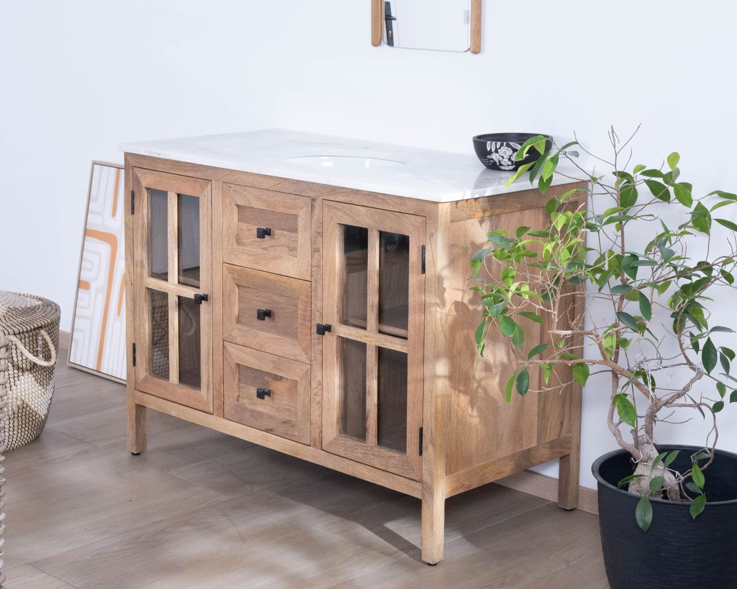 Meuble de salle de bain simple vasque 120 cm "Maestro" en manguier