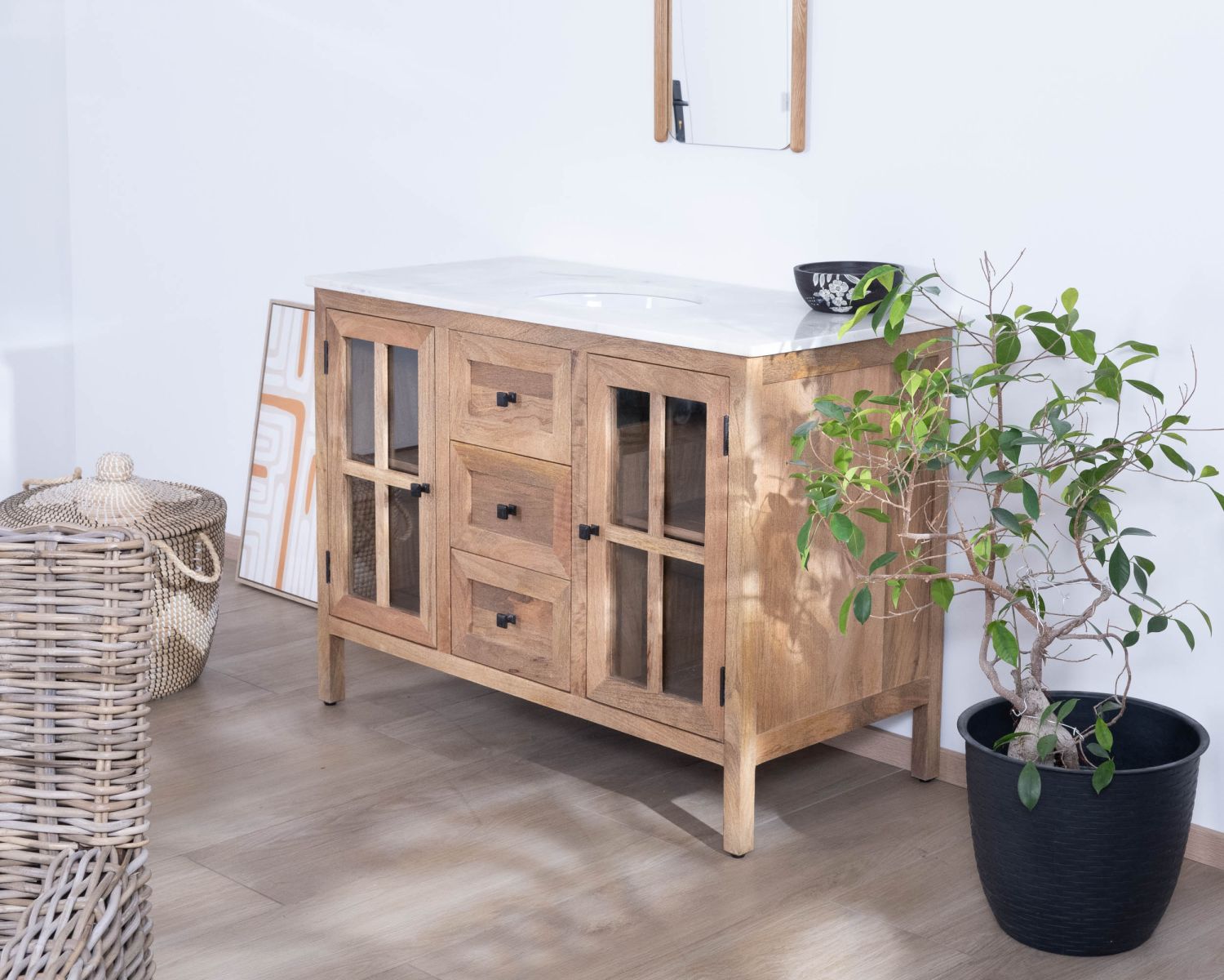 Meuble de salle de bain simple vasque 120 cm "Maestro" en manguier