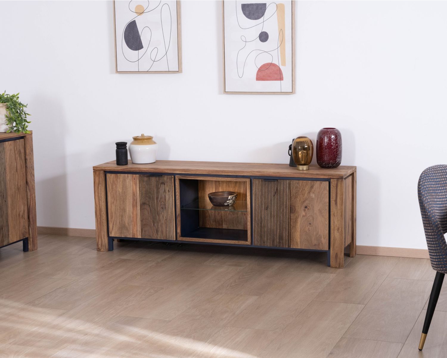 Meuble télé 175 en palissandre et acacia avec éclairage LED "Enoa"