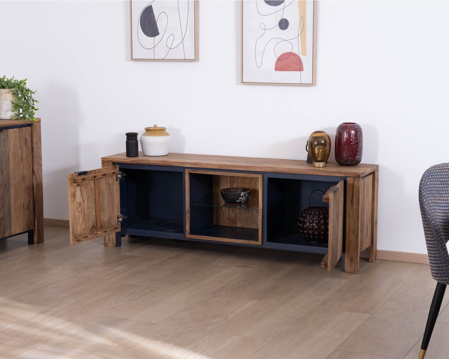 Meuble télé 175 en palissandre et acacia avec éclairage LED "Enoa"