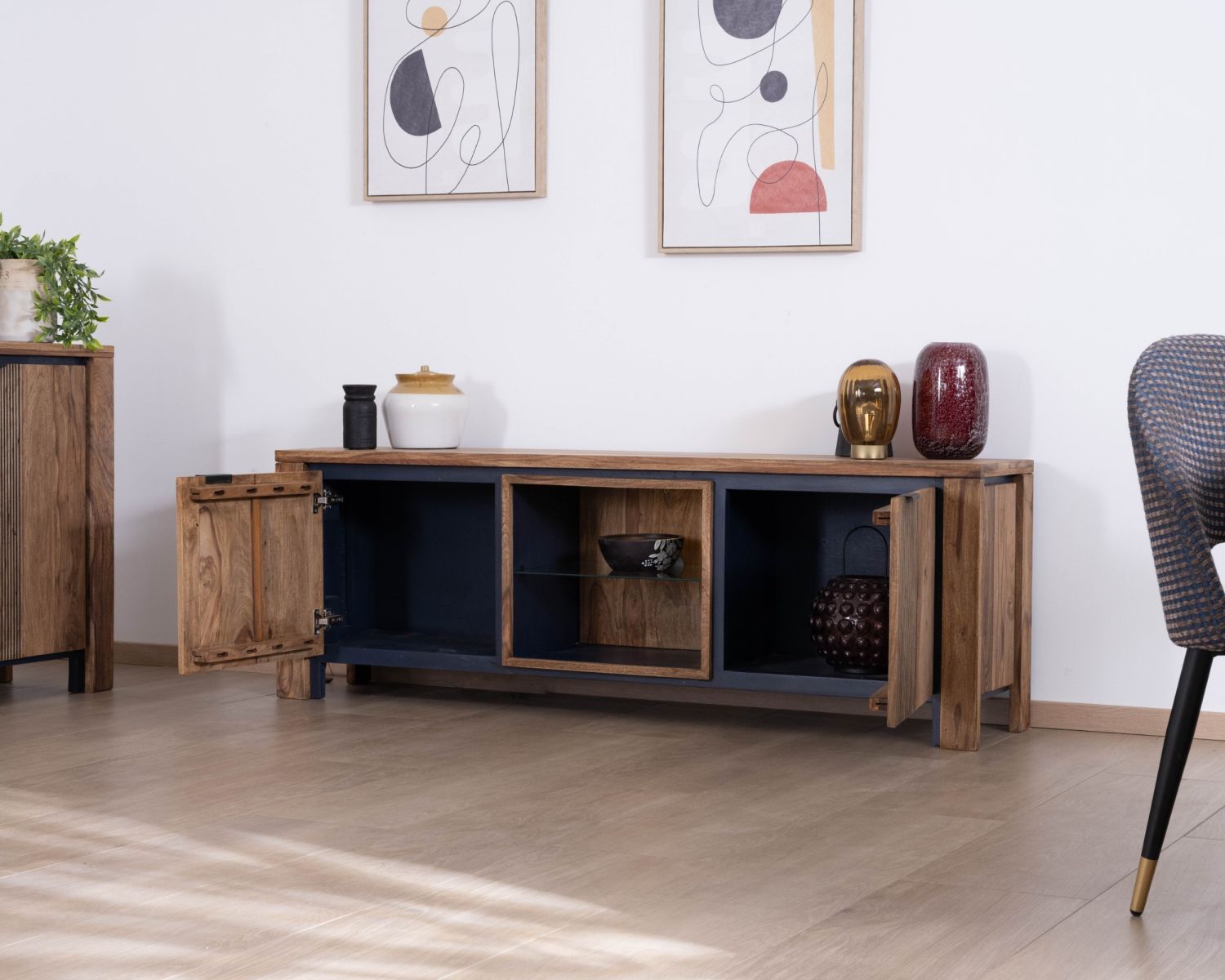 Meuble télé 175 en palissandre et acacia avec éclairage LED "Enoa"