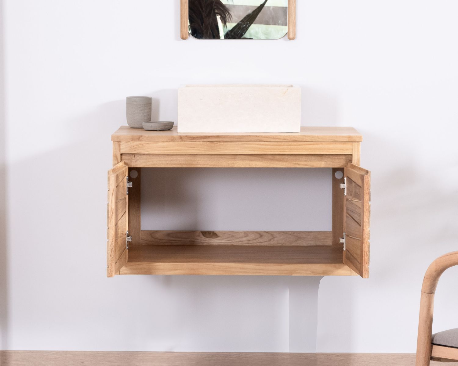 Meuble suspendu en teck pour vasque à poser "Moho" 80 cm