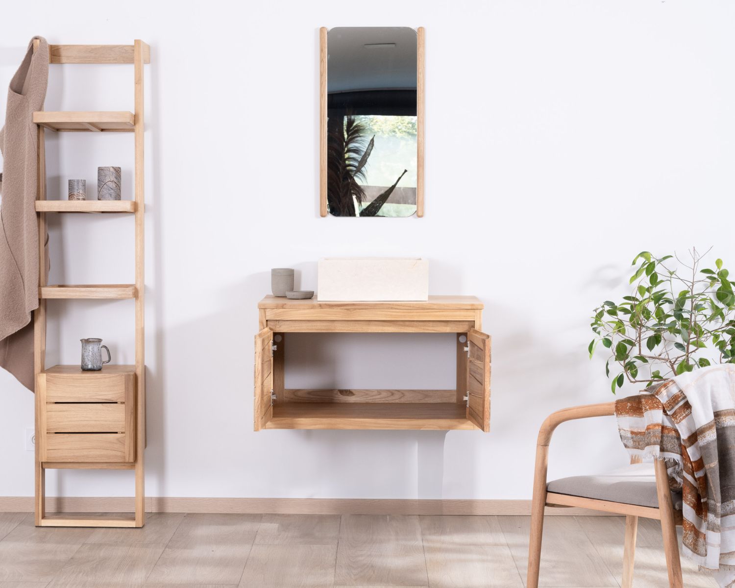 Meuble suspendu en teck pour vasque à poser "Moho" 80 cm