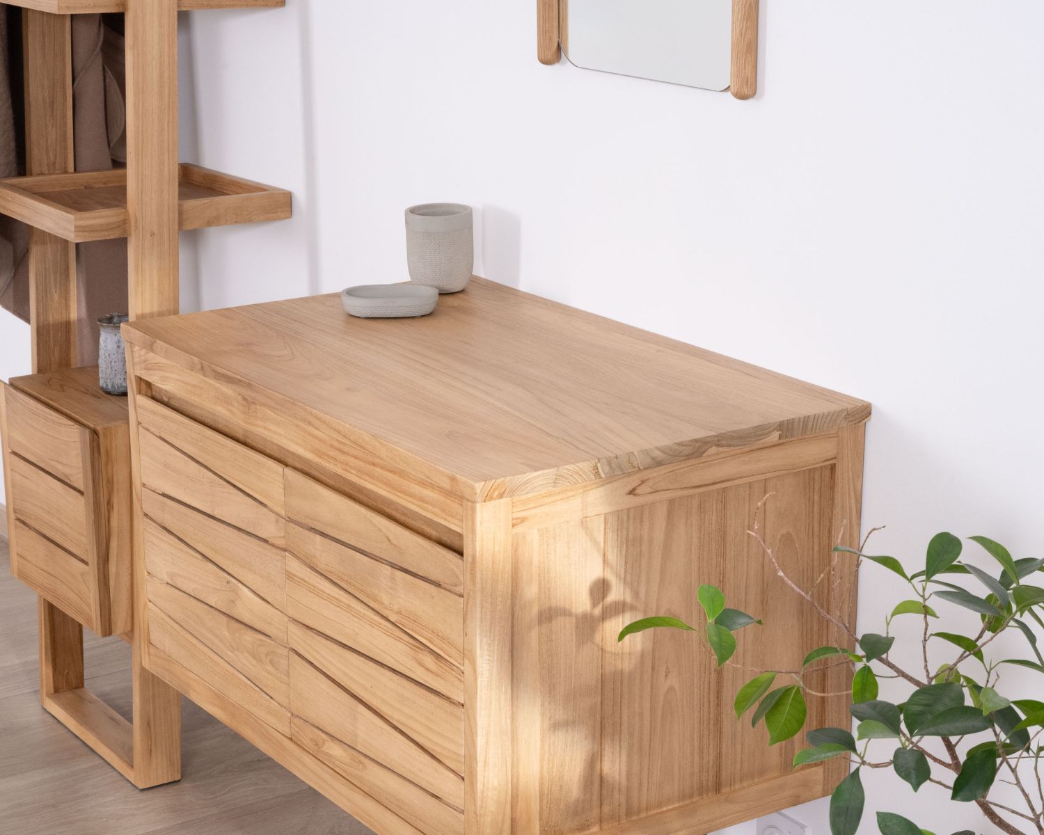 Meuble suspendu en teck pour vasque à poser "Moho" 80 cm