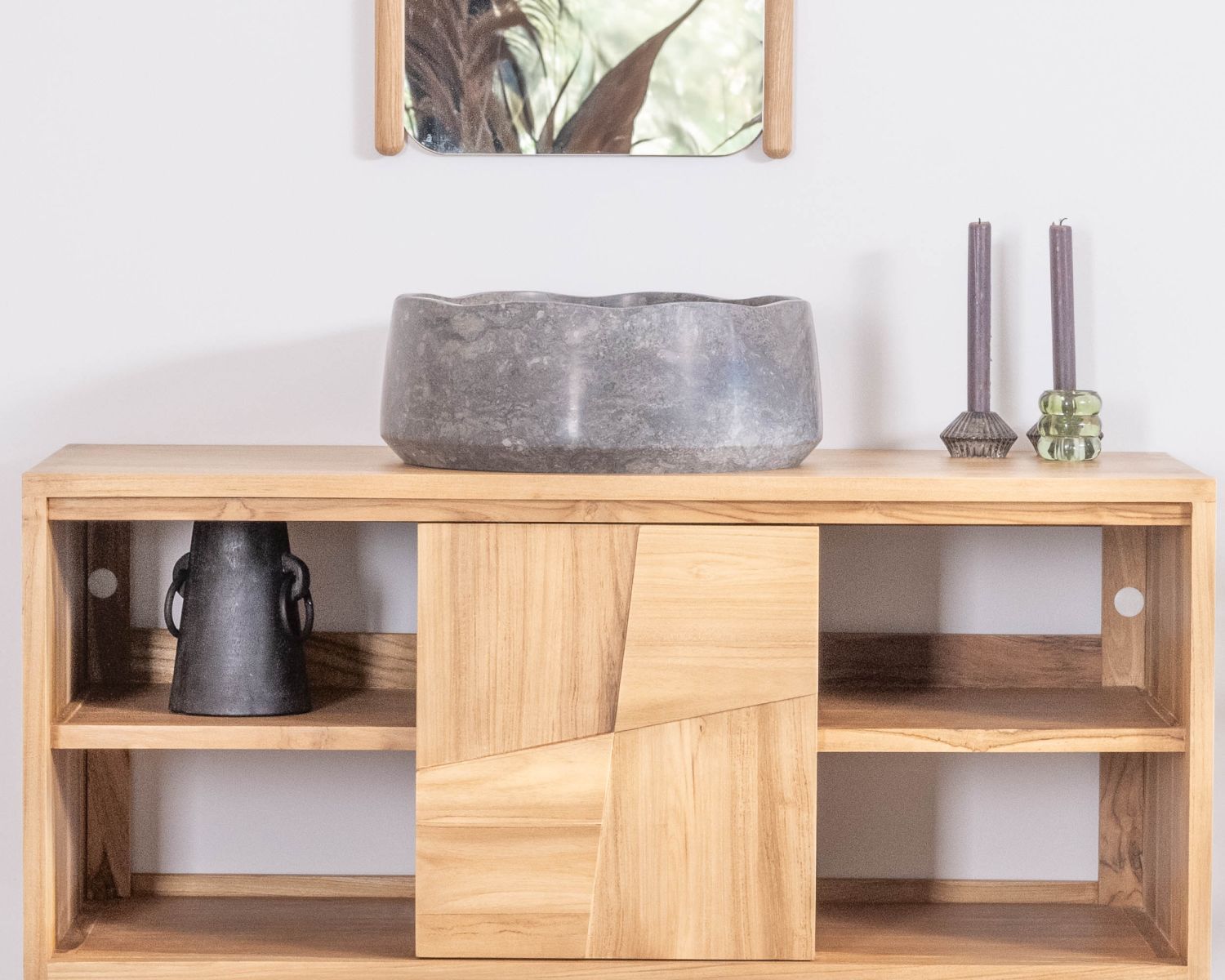 Vasque à poser ronde en marbre gris design épuré "Stone"