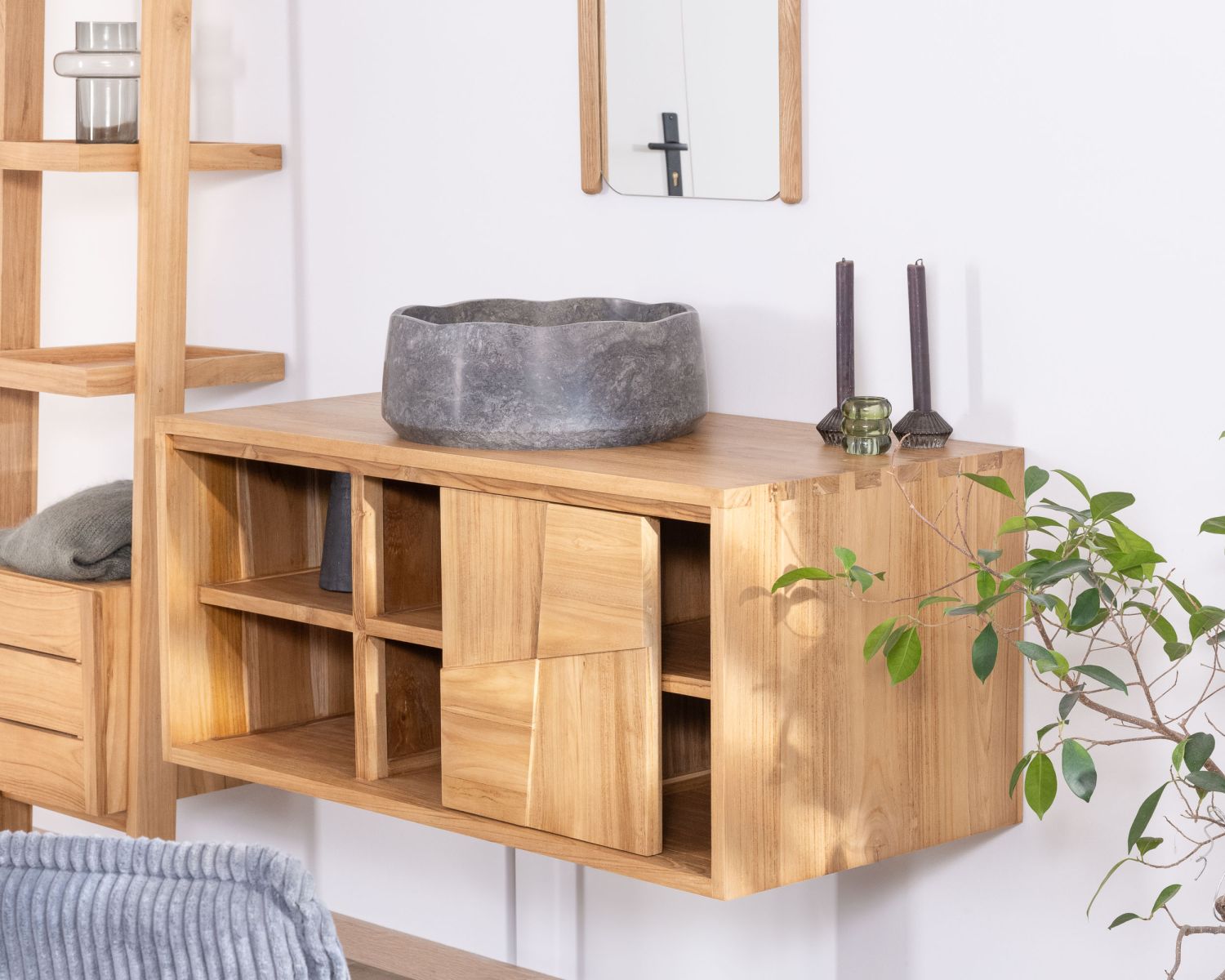 Vasque à poser ronde en marbre gris design épuré "Stone"