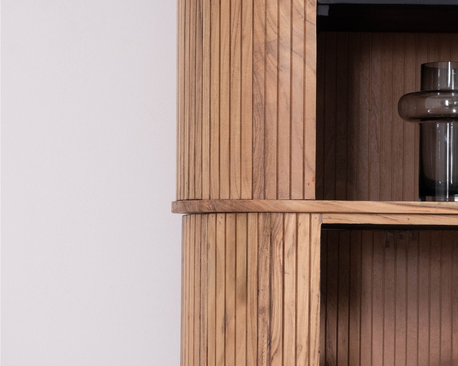 Meuble haut multi-rangement design rétro "Bopee" acacia avec éclairage LED