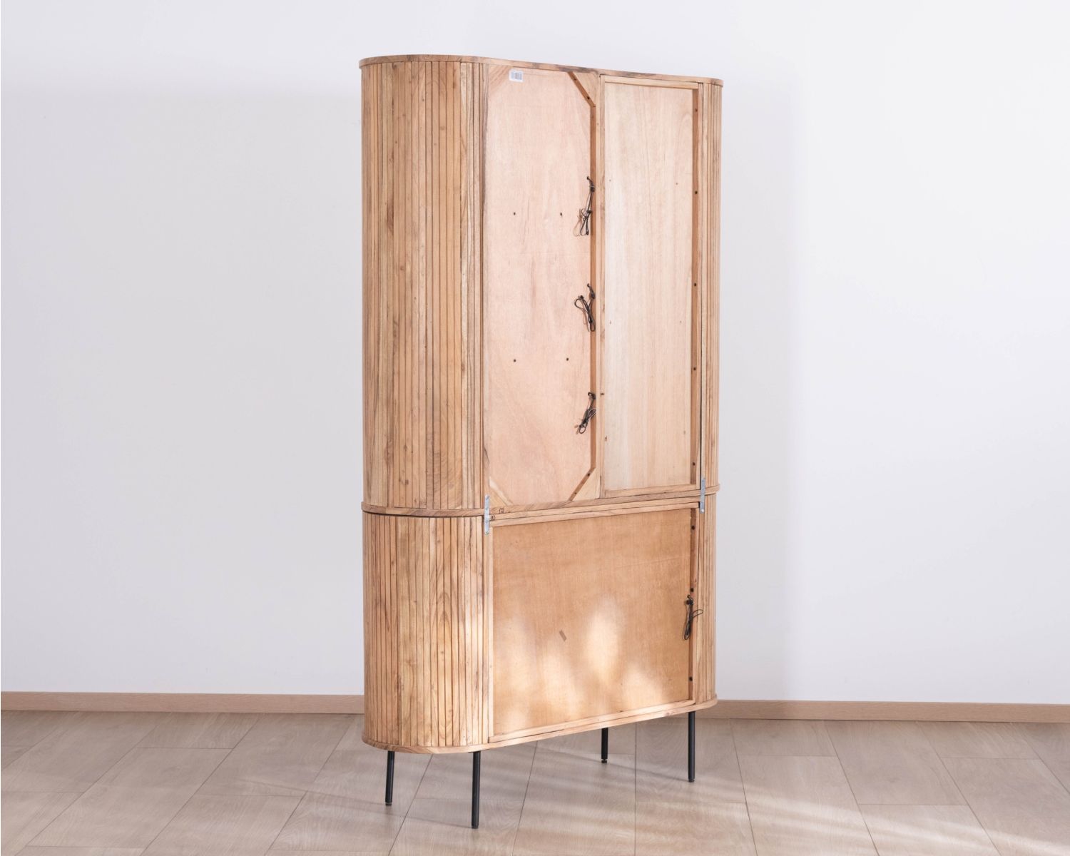 Meuble haut multi-rangement design rétro "Bopee" acacia avec éclairage LED