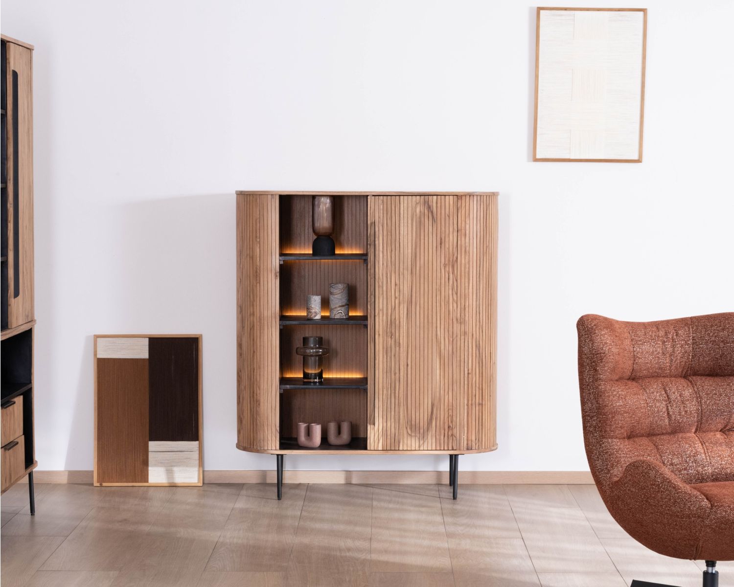 Meuble de rangement design rétro "Bopee" étagères avec éclairage LED