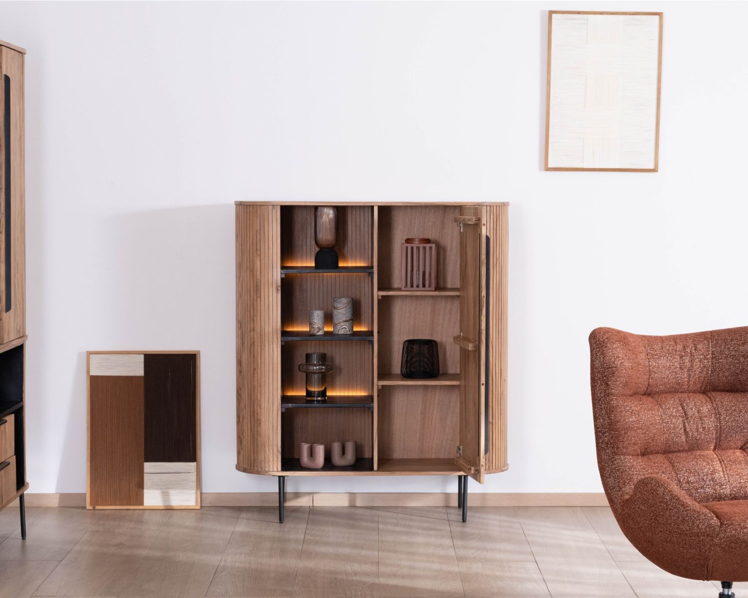 Meuble de rangement design rétro "Bopee" étagères avec éclairage LED