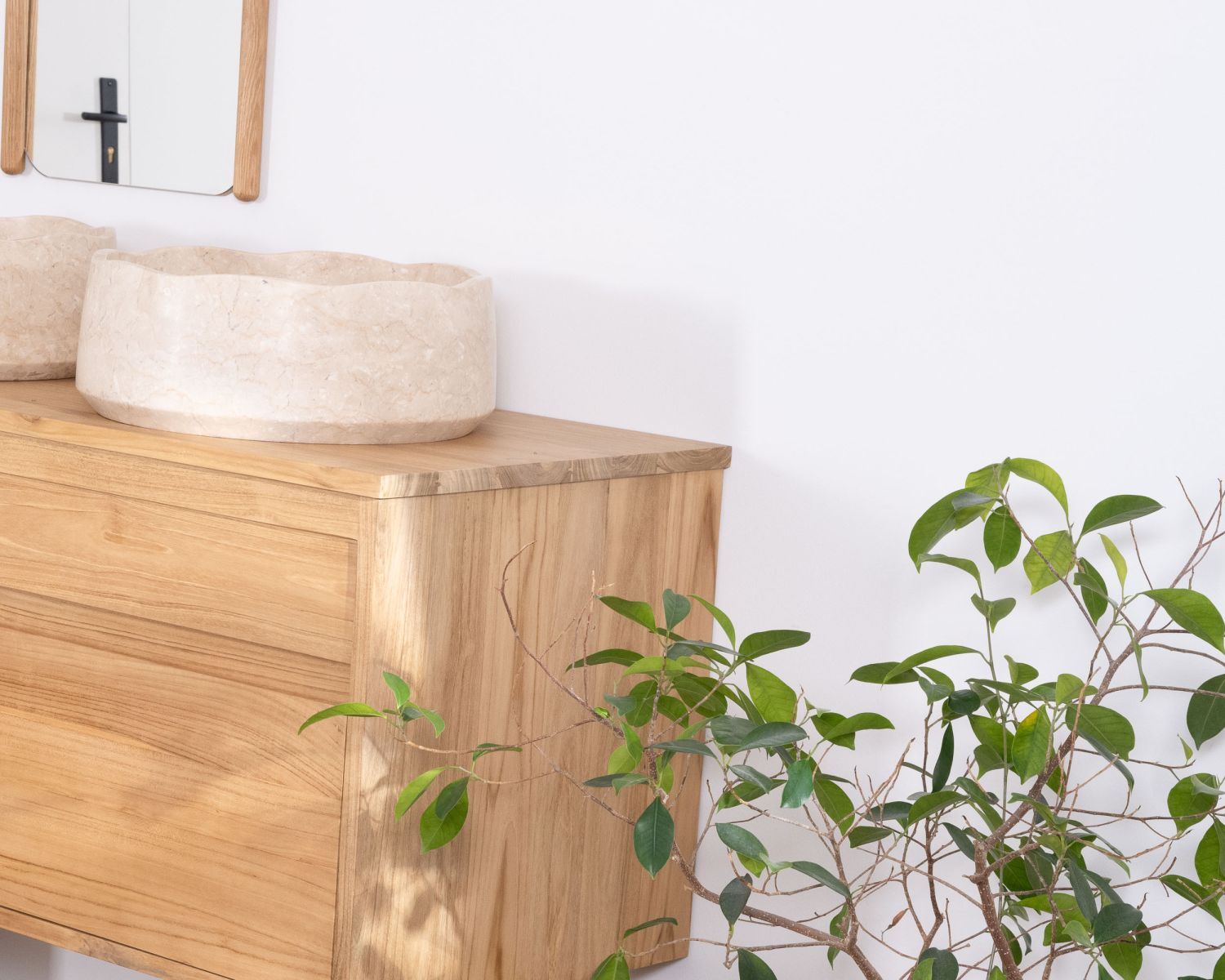 Meuble sous vasque suspendu pour double vasque "Bowdy" 120 cm en teck massif