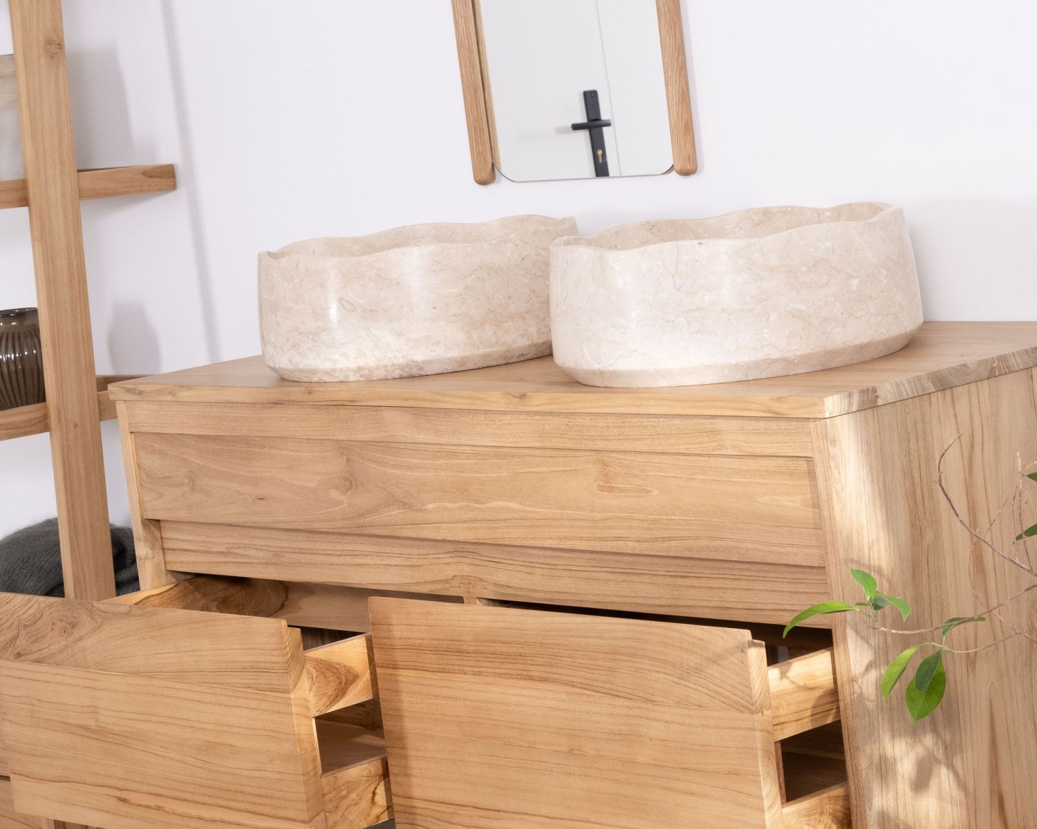 Meuble sous vasque suspendu pour double vasque "Bowdy" 120 cm en teck massif