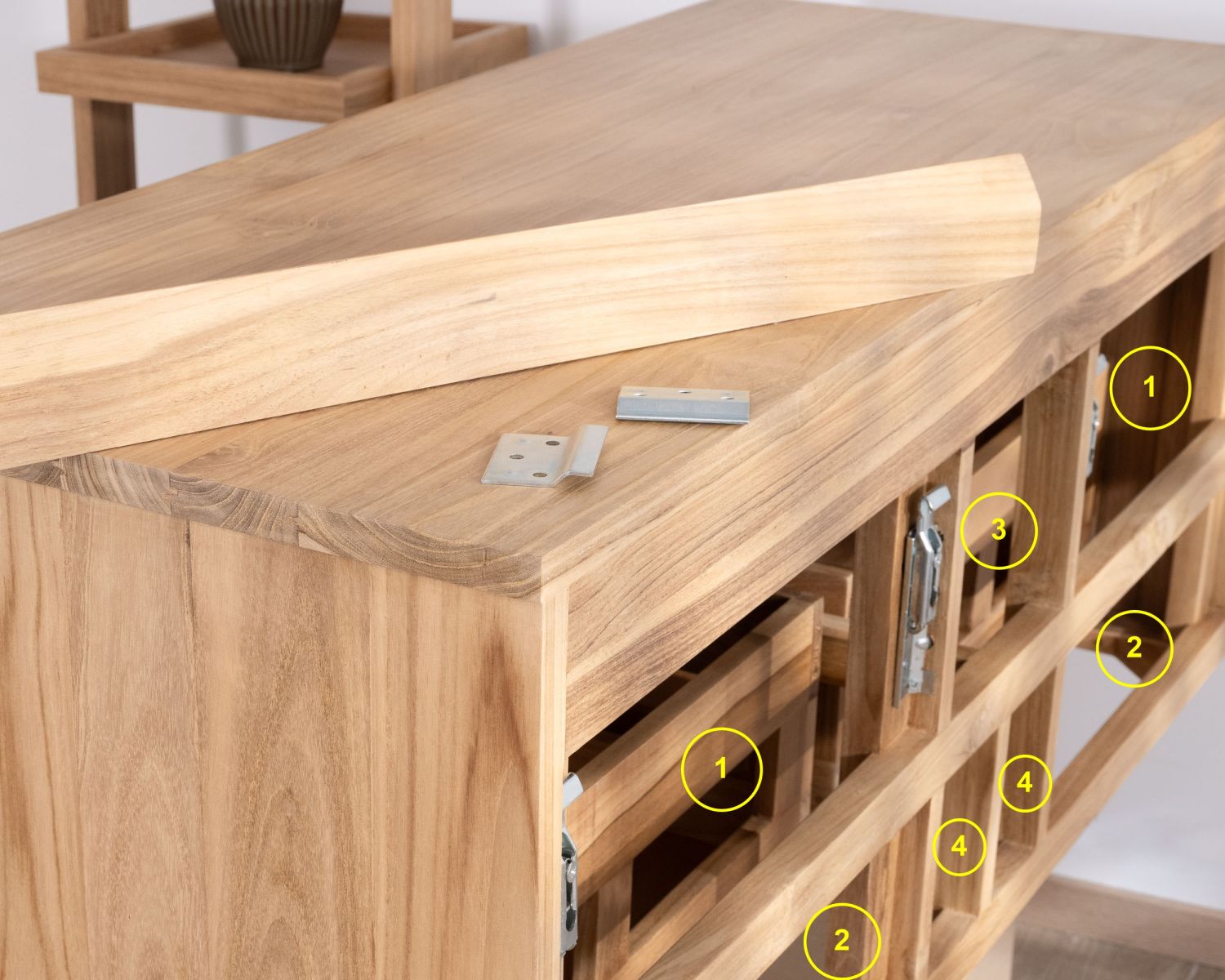 Meuble sous vasque suspendu pour double vasque "Bowdy" 120 cm en teck massif