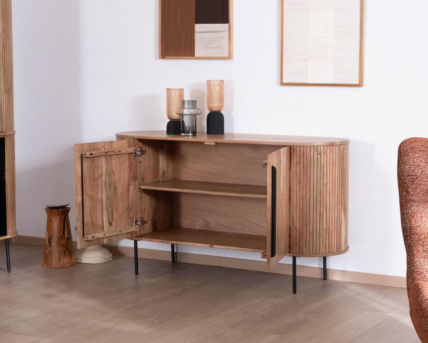 Petit buffet 145 cm en acacia esprit rétro "Bopee"