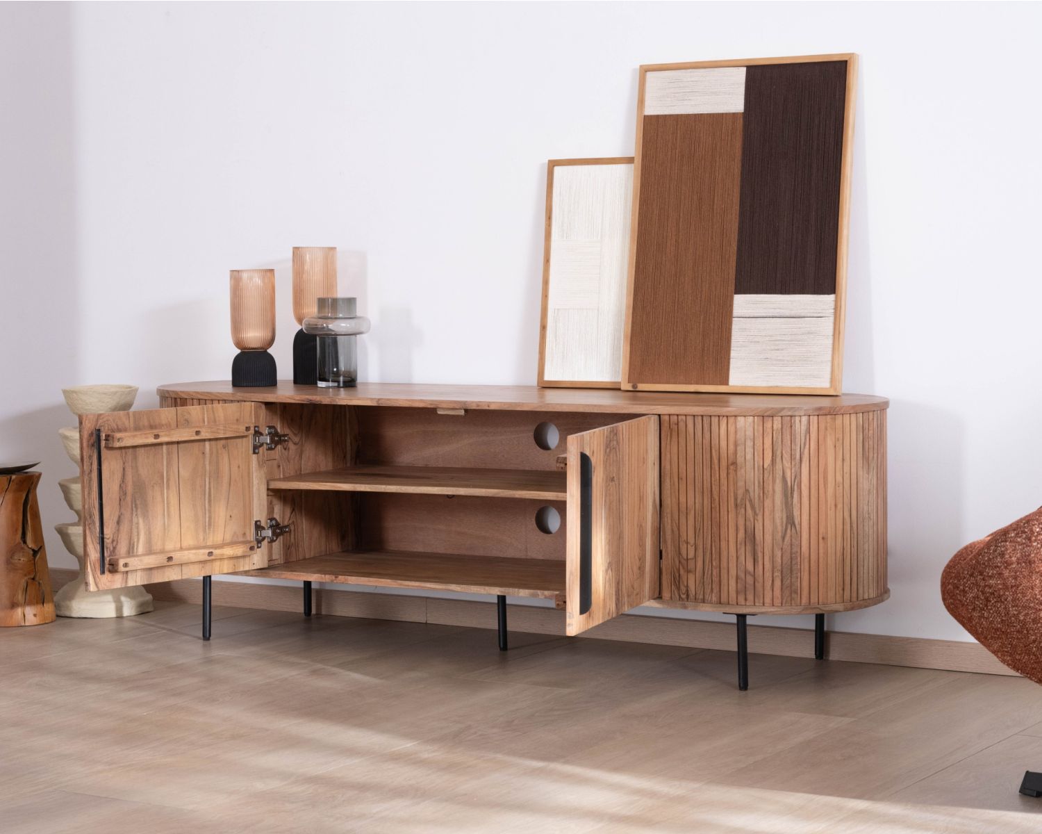 Meuble télé esprit rétro en acacia "Bopee" 175 cm