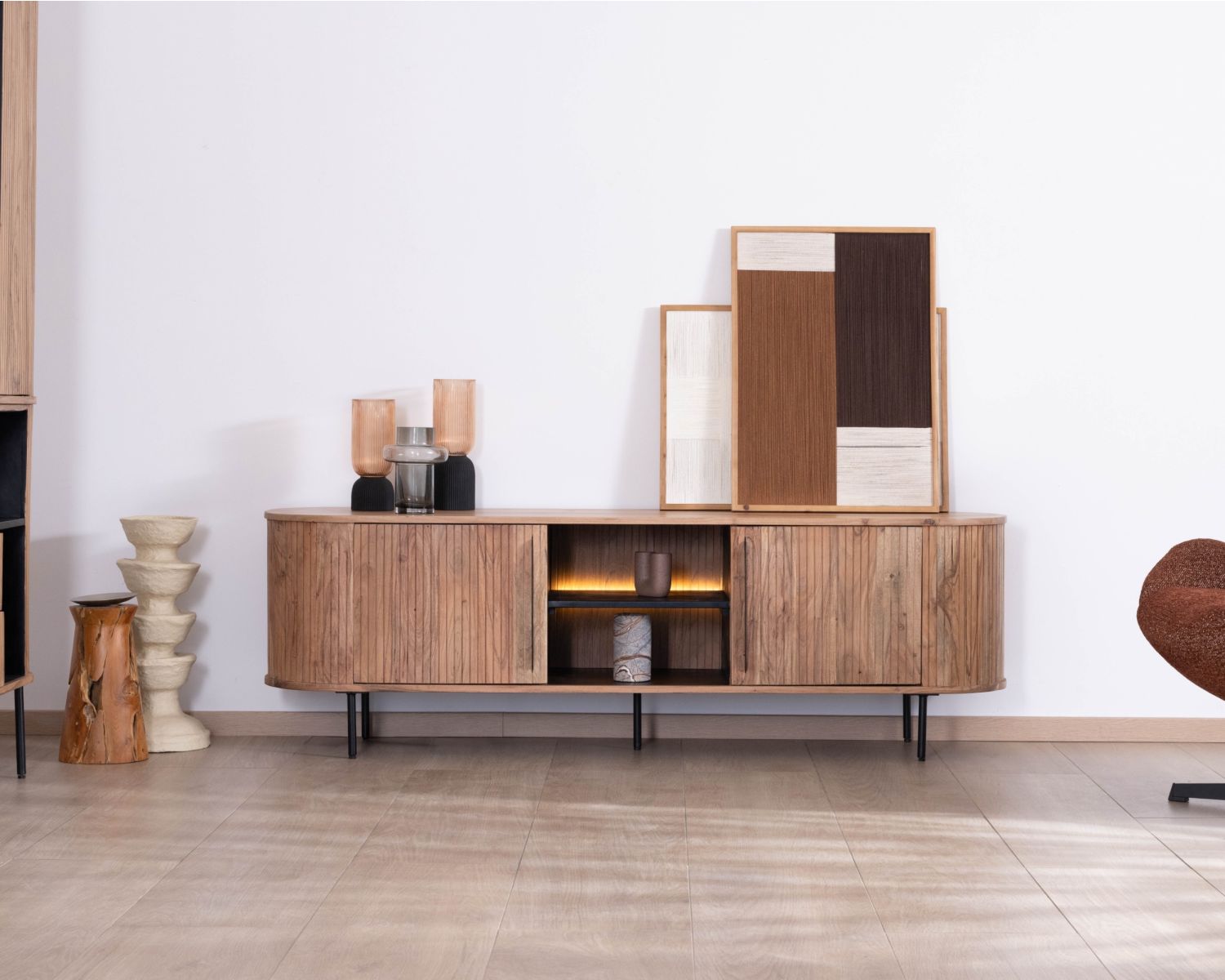 Meuble TV design rétro 175 cm "Bopee" avec éclairage LED