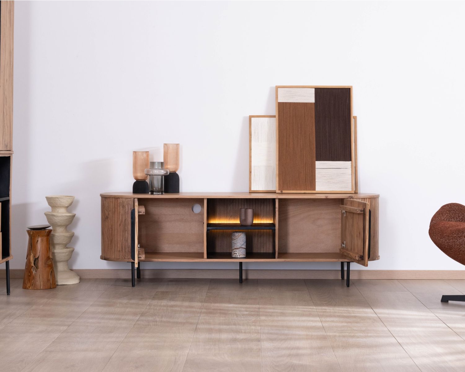 Meuble TV design rétro 175 cm "Bopee" avec éclairage LED