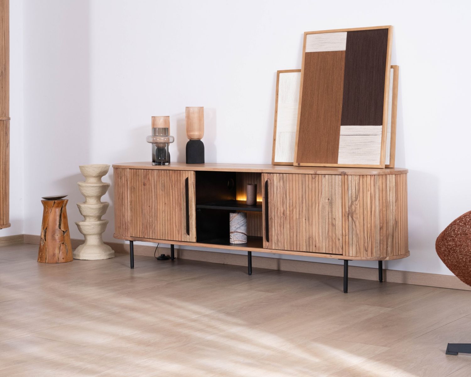 Meuble TV design rétro 175 cm "Bopee" avec éclairage LED