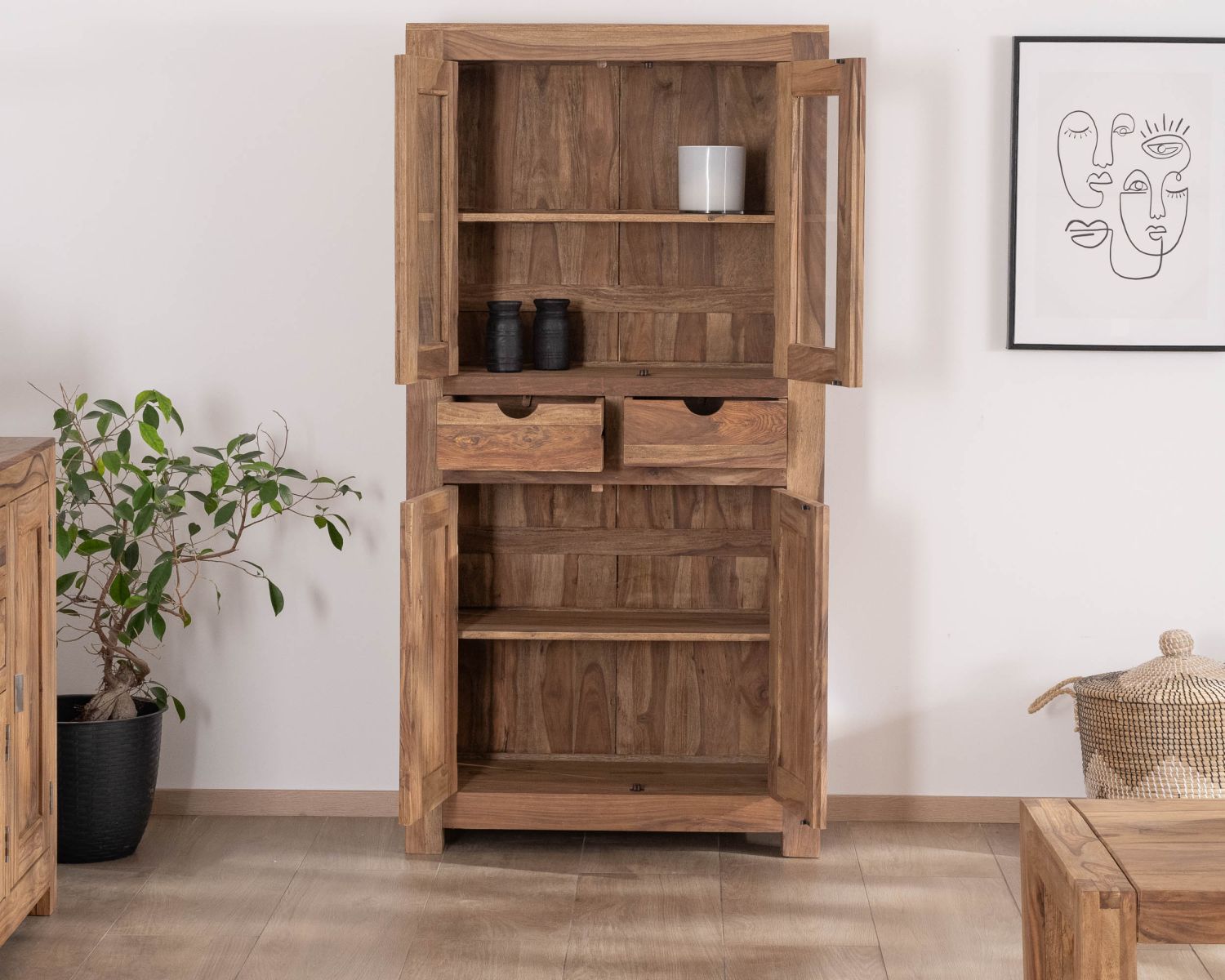 Vaisselier vitré en palissandre "Kalanohé" 4 portes et 2 tiroirs