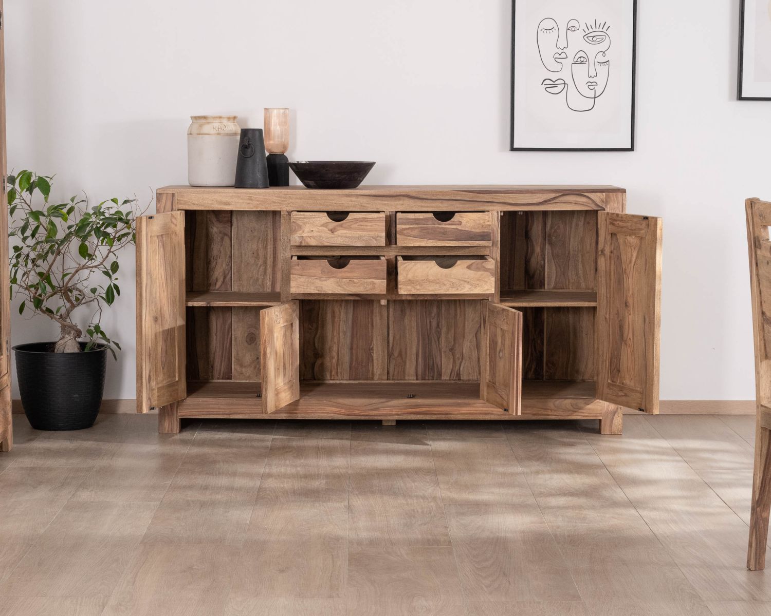 Buffet multi rangement 180 cm en palissandre "Kalanohé"