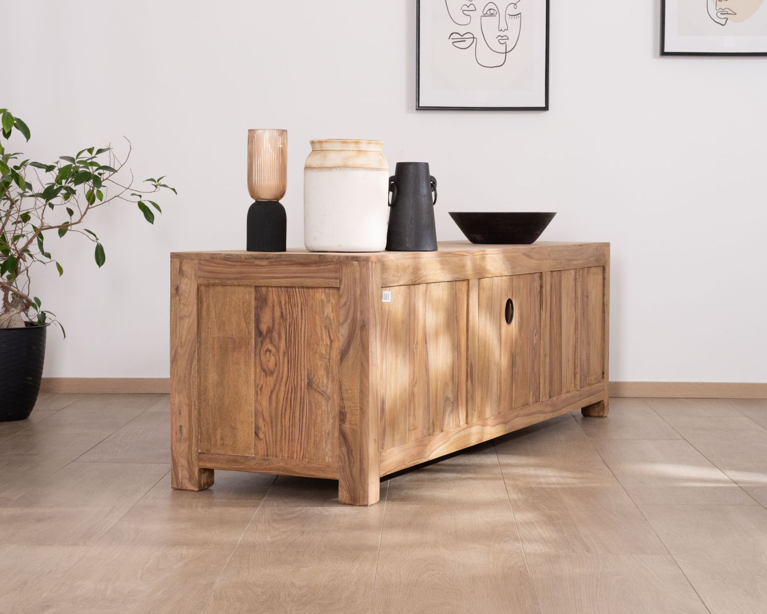 Banc TV 200 cm épuré en palissandre "Kalanohé" niche et 4 tiroirs