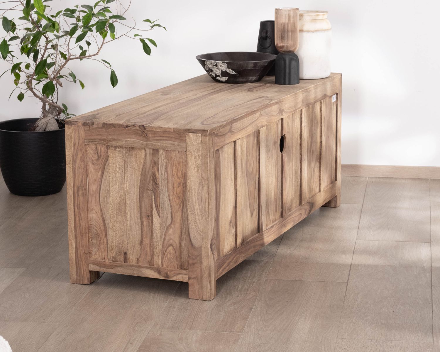 Meuble TV 150 cm en palissandre "Kalanohé" grande niche et 3 tiroirs