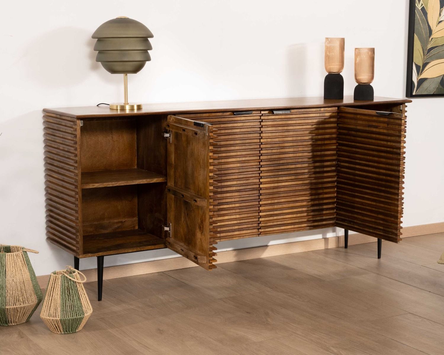 Bahut rétro 4 portes en teck et manguier massif 183cm "Sheffield"
