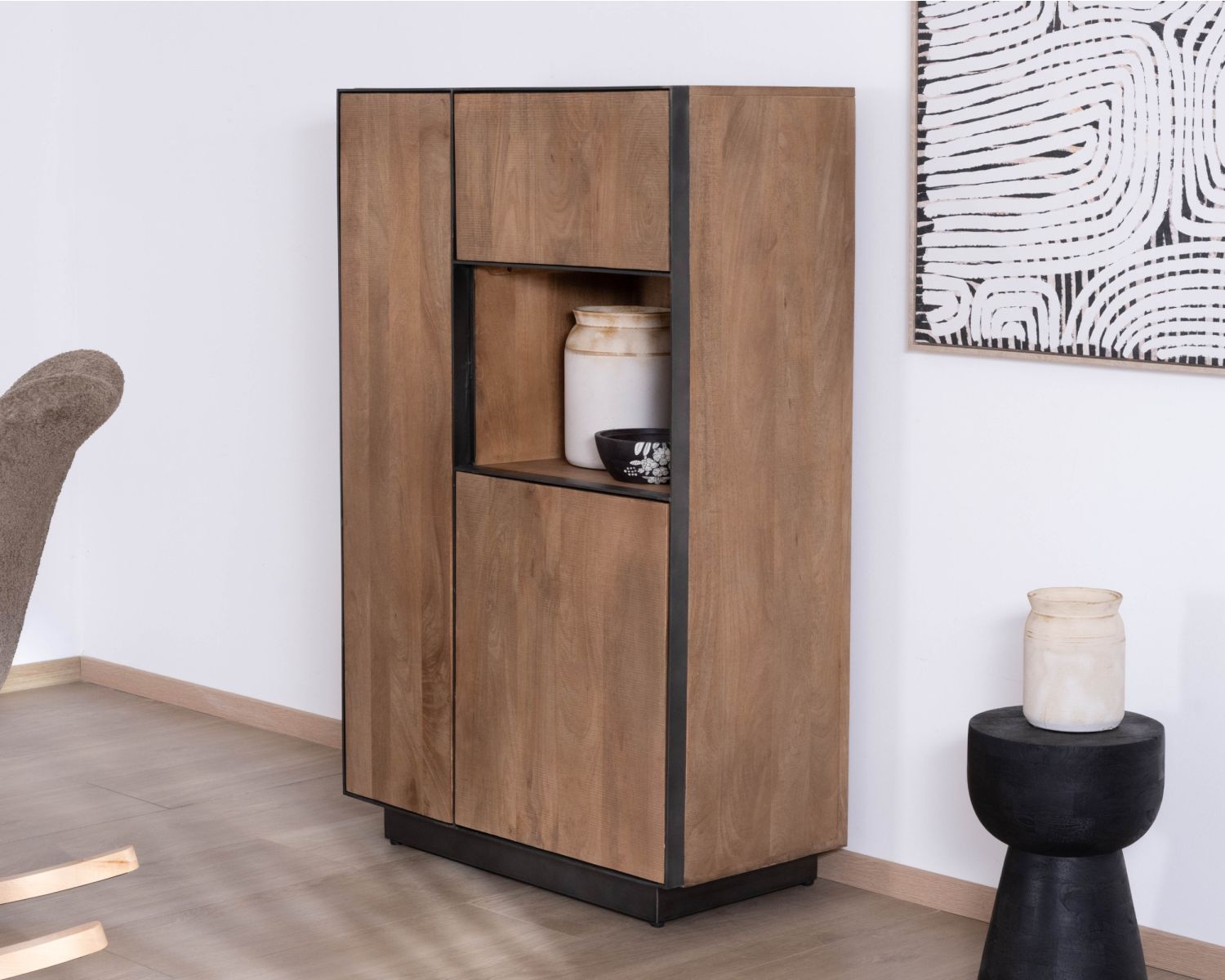 Argentier en manguier massif 2 portes "Santo" style épuré