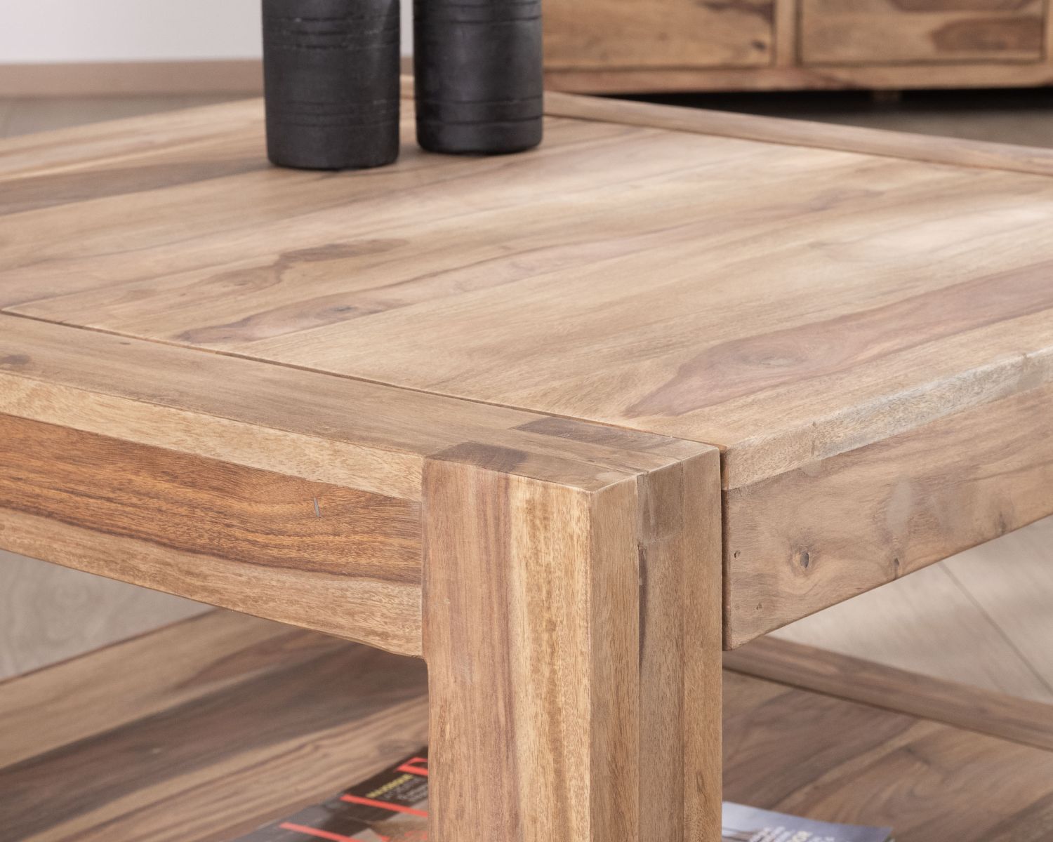 Table basse carrée à double plateau "Kalanohé" en palissandre