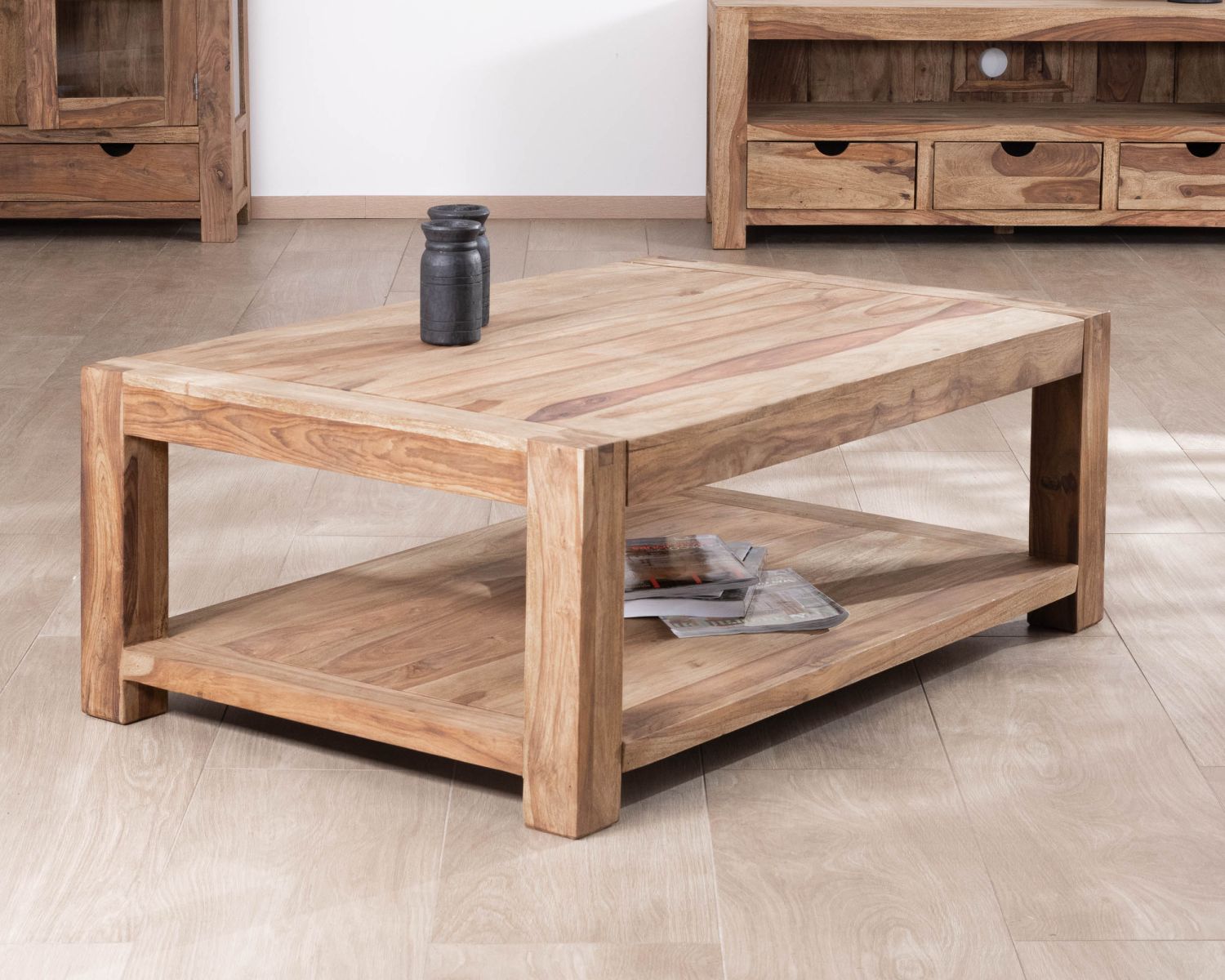 Table basse rectangle à double plateau "Kalanohé" en palissandre