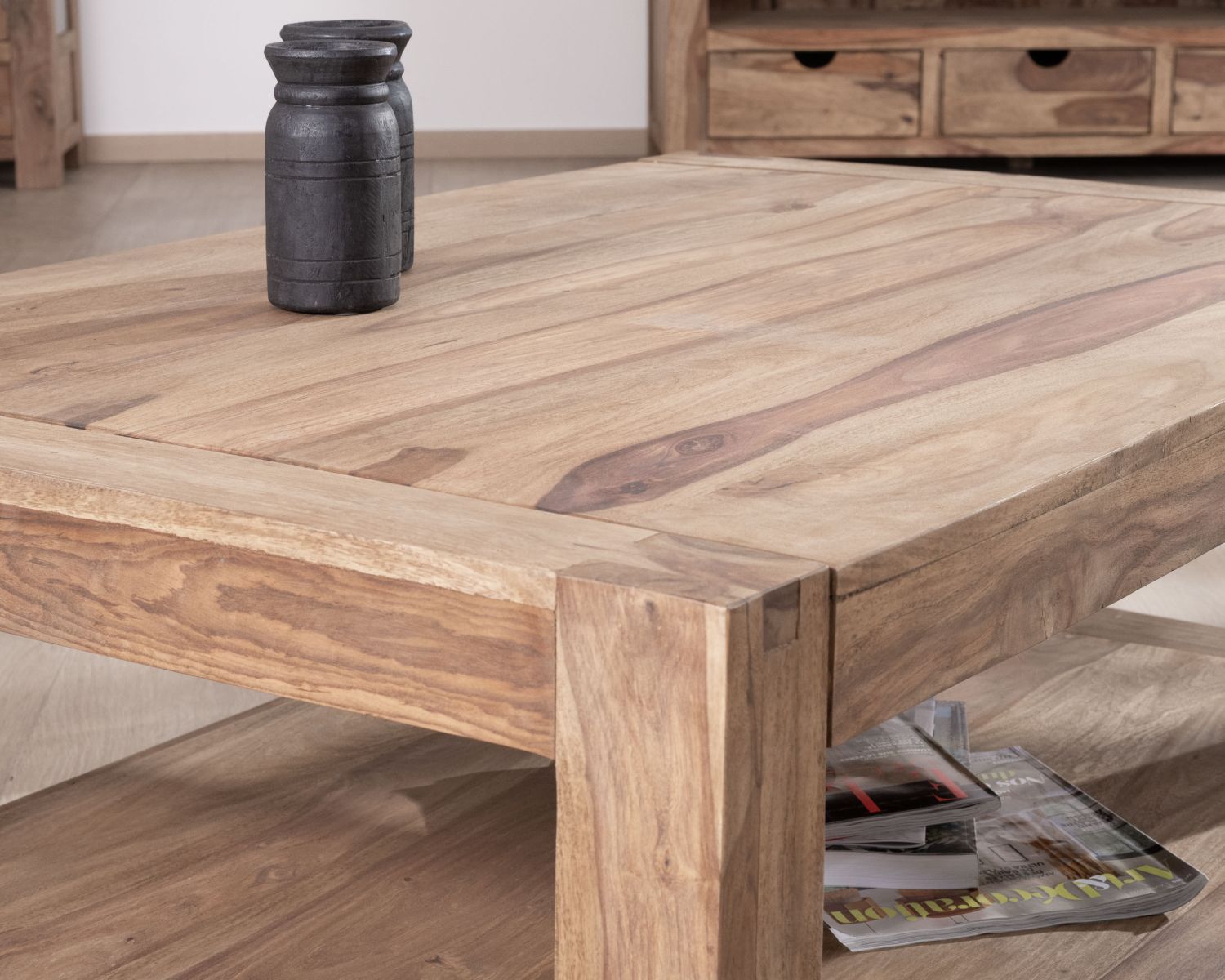 Table basse carrée à double plateau "Kalanohé" en palissandre