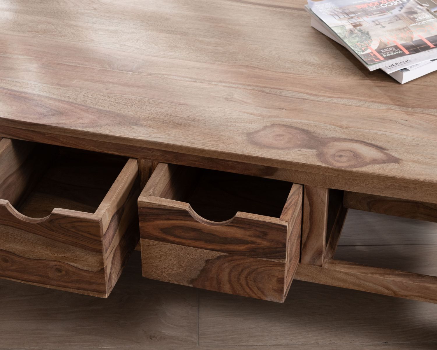 Table de salon 135 cm avec tiroirs recto-verso "Kalanohé" en palissandre