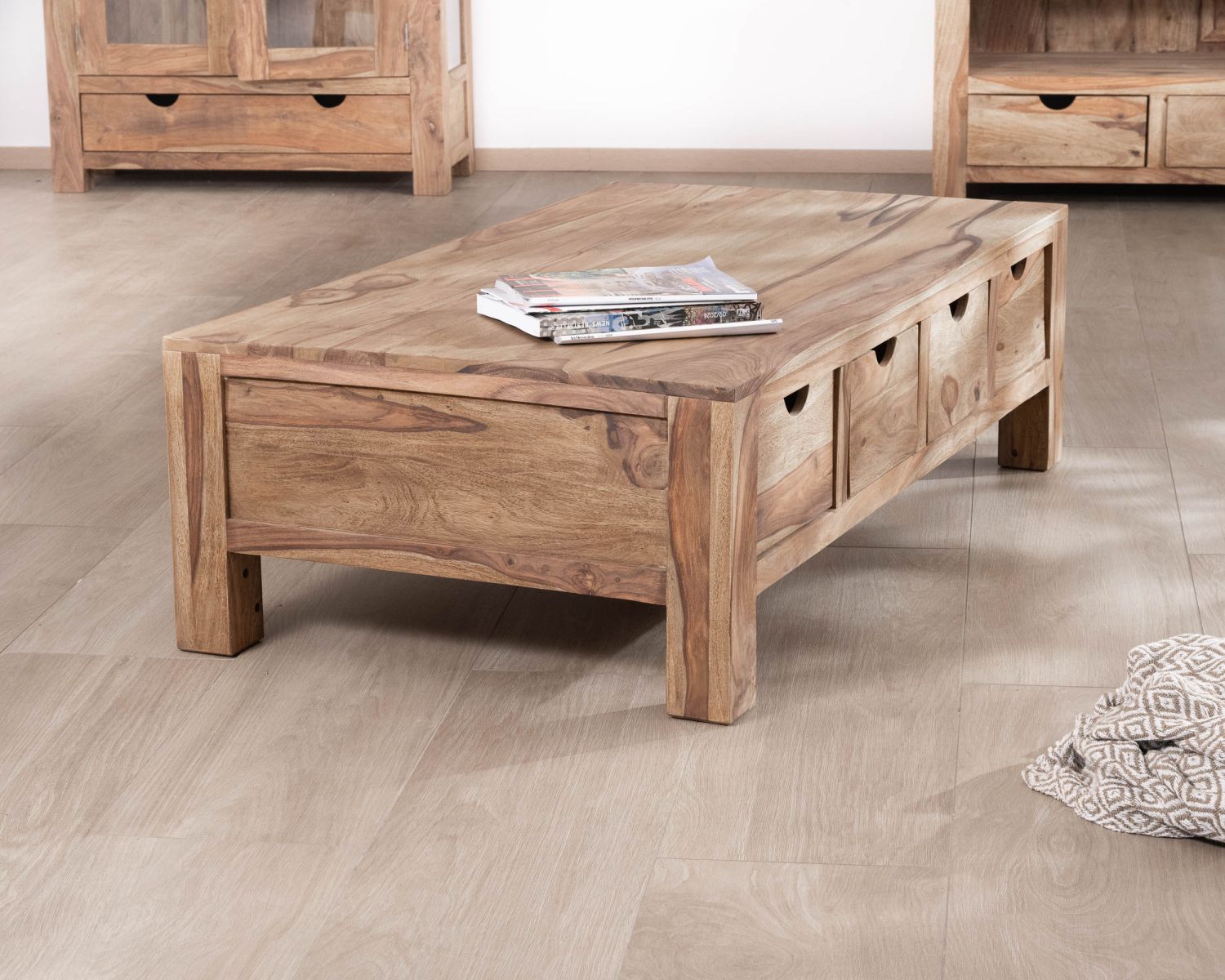 Table de salon 135 cm avec tiroirs recto-verso "Kalanohé" en palissandre