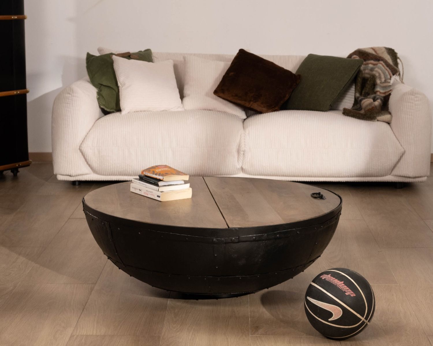 Table de salon coffre industrielle ronde diamètre 100 cm "Atelier"