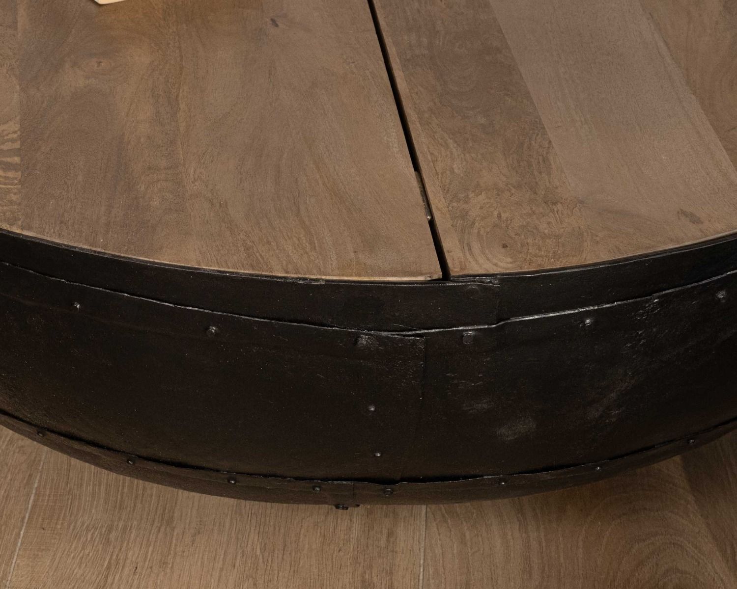 Table de salon coffre industrielle ronde diamètre 100 cm "Atelier"